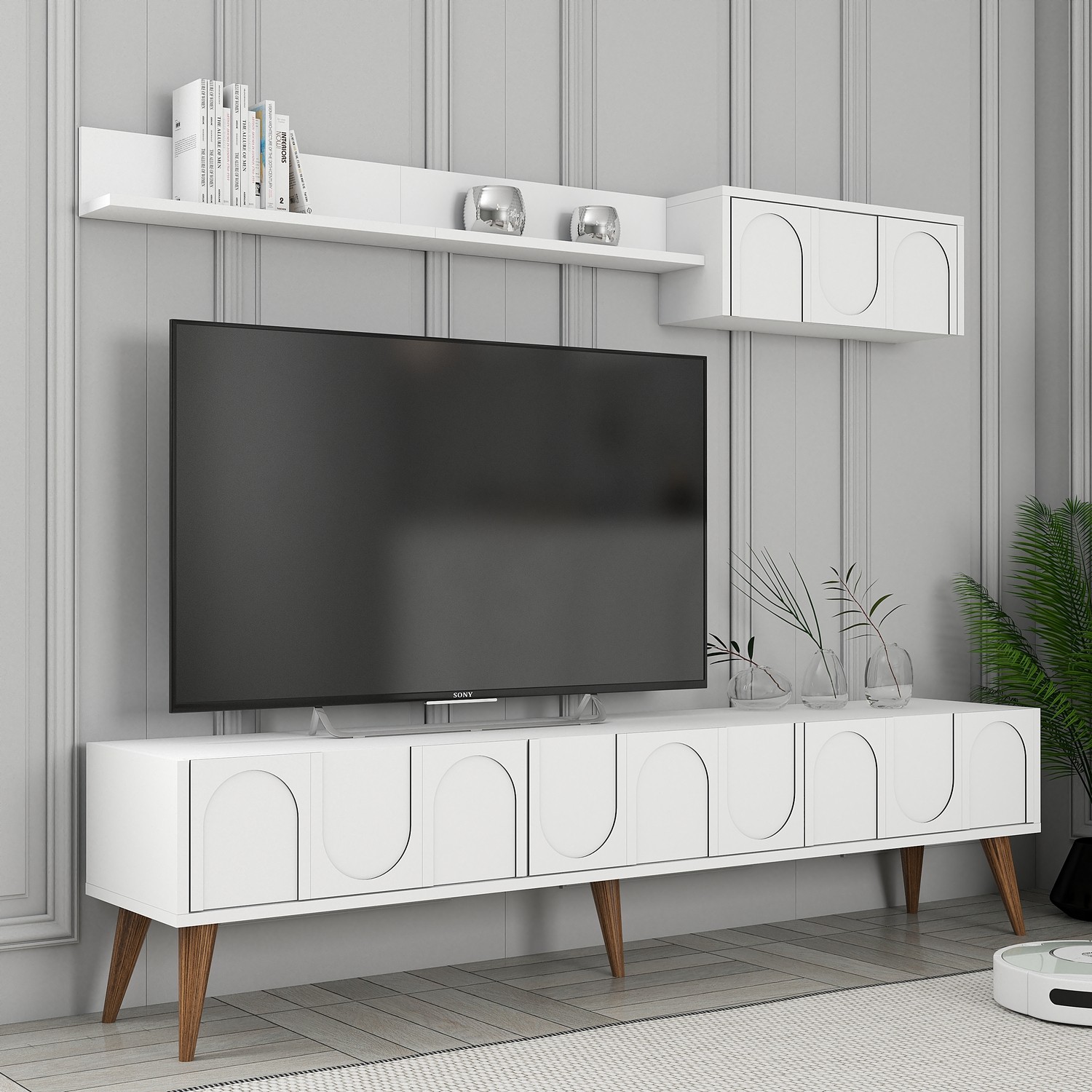 Lyon 2 TV cabinet wood veneer White