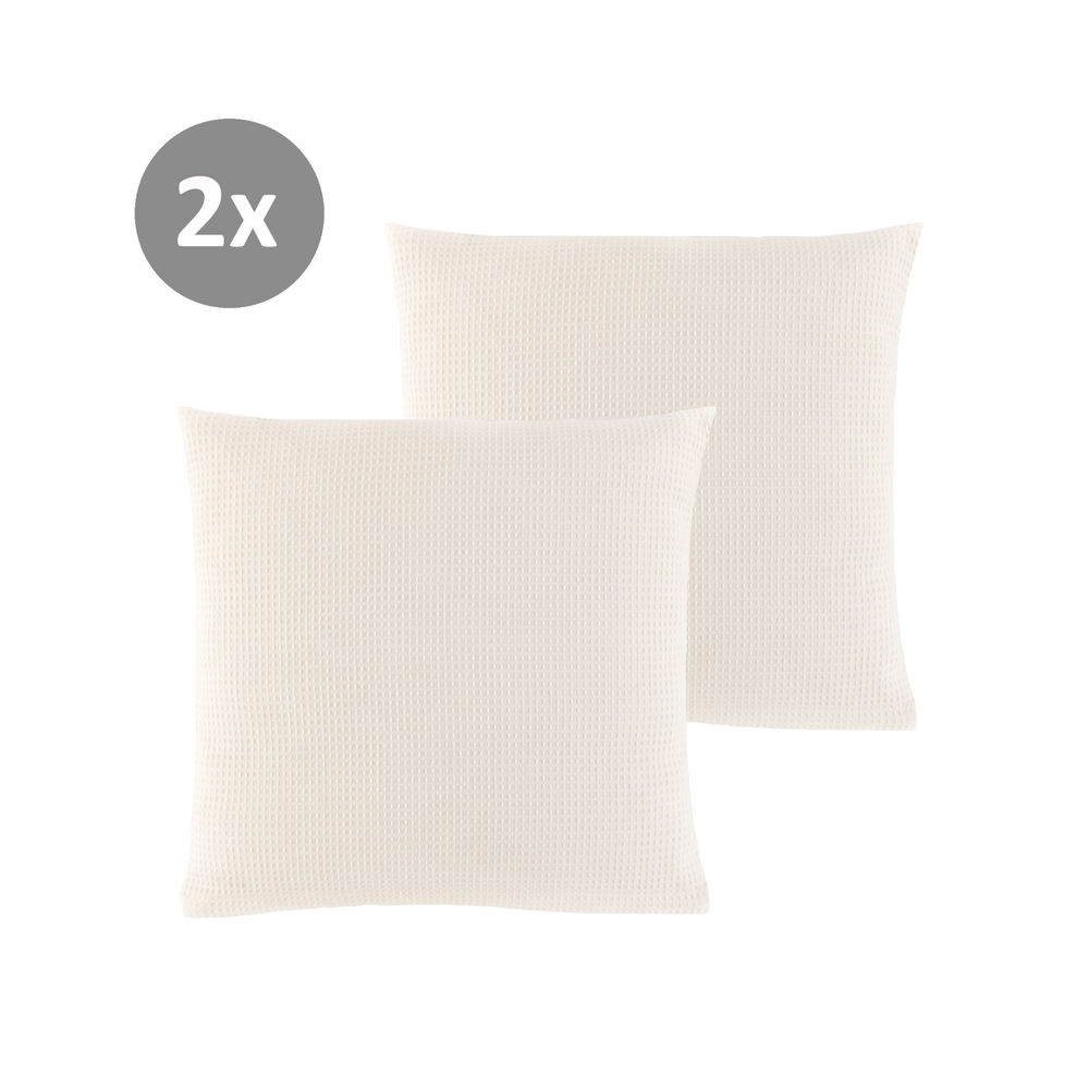 2x Kissenhülle aus Waffelpiqué 100% Baumwolle Creme