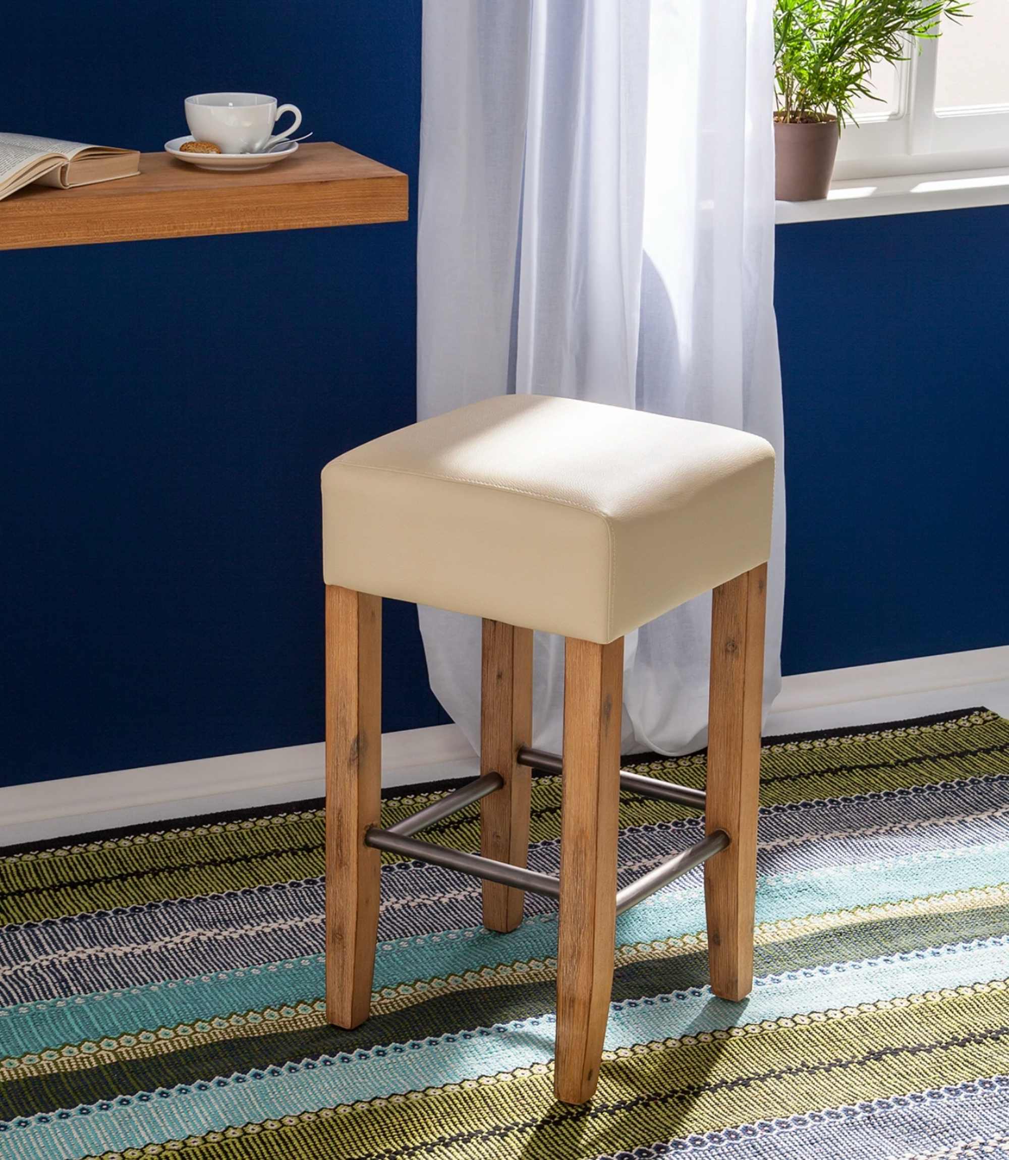 Barhocker Cremeweiß Akazie massiv