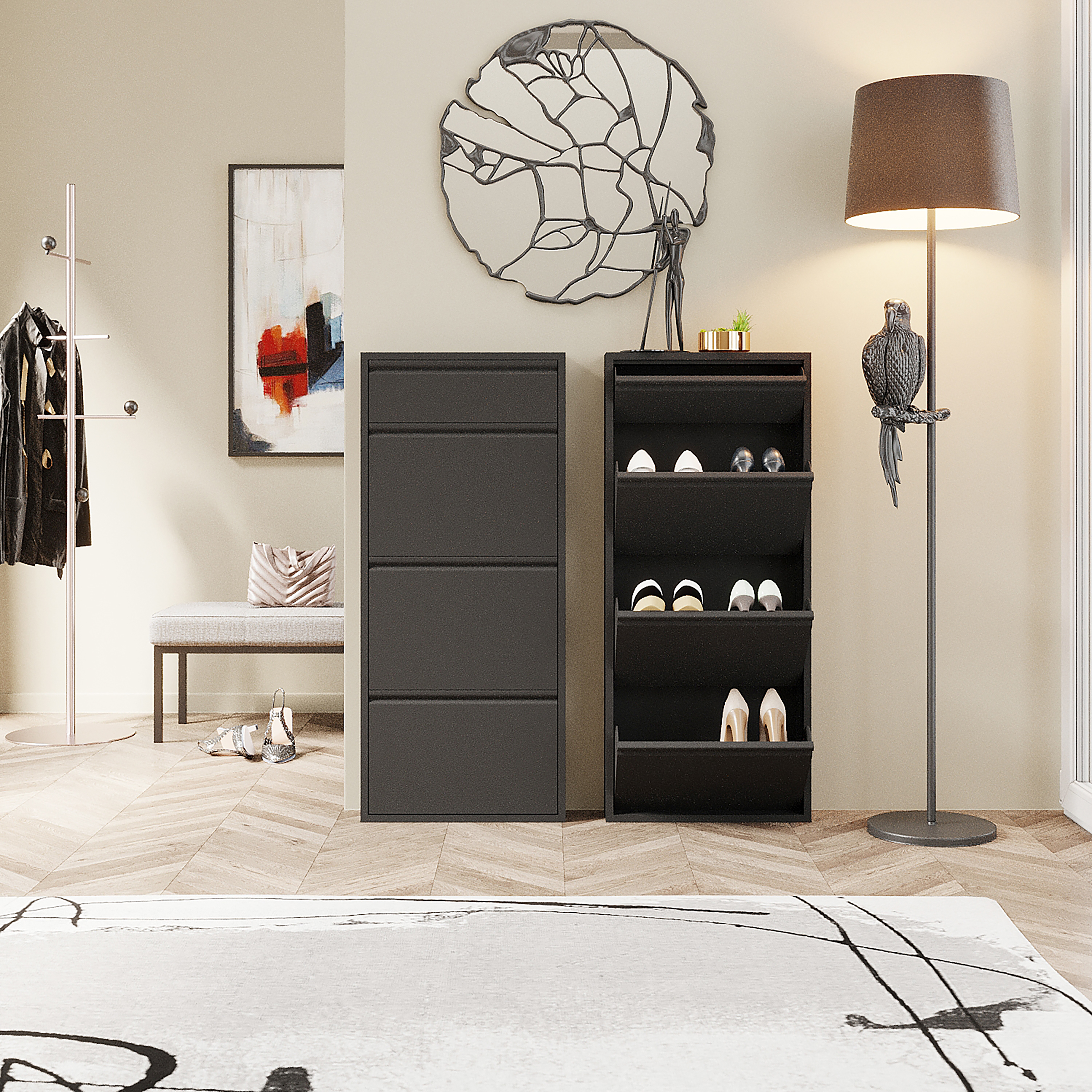 Shoe Cabinet Caruso Metal Black 115 cm