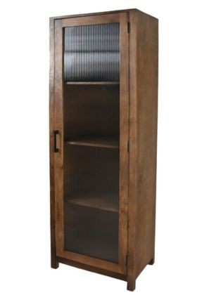 Vitrine mit Tür Mangoholz Glas