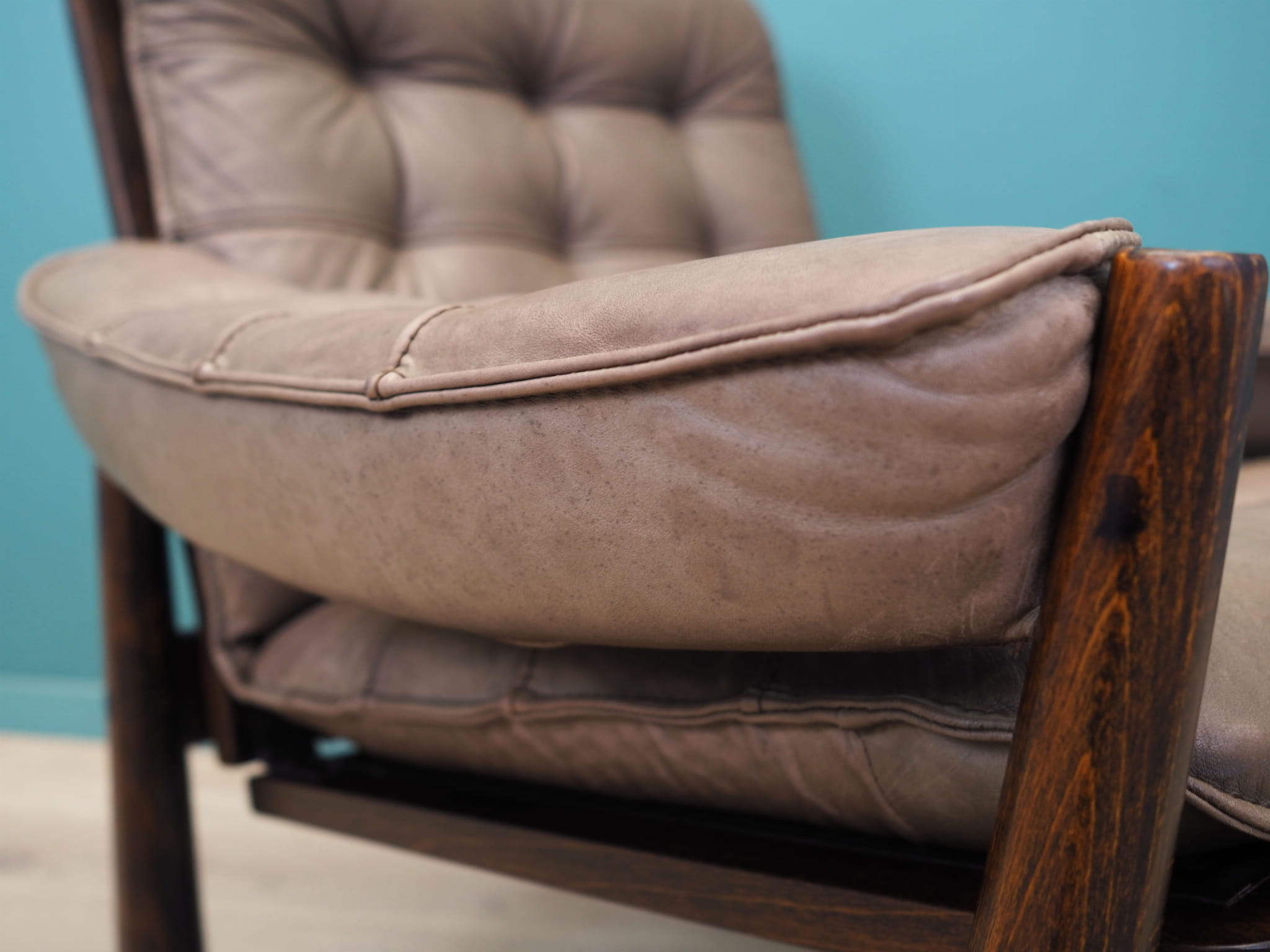 Vintage armchair leather wood brown 1960s