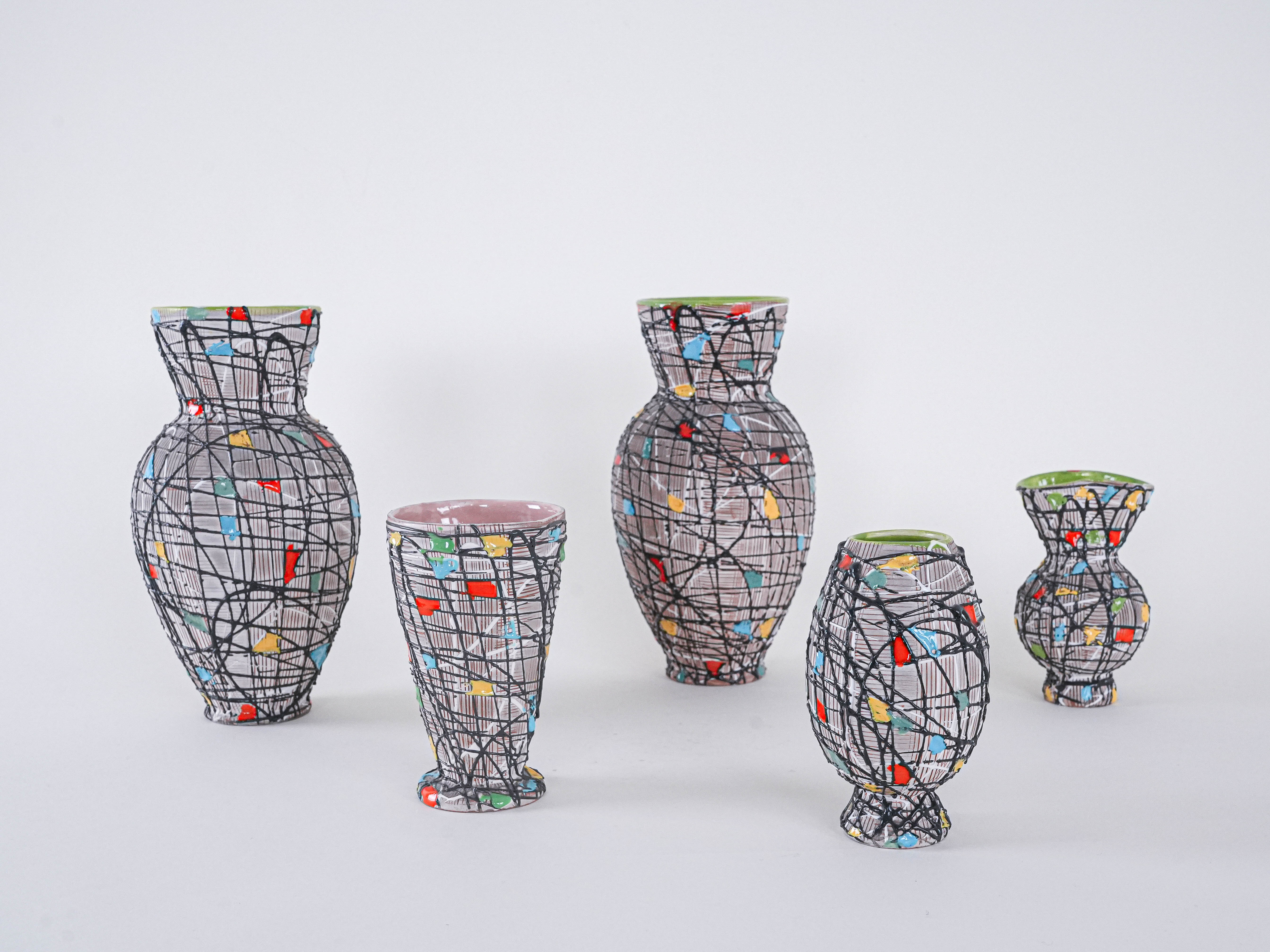 Ceramic Vase Set Multicolored 1960s