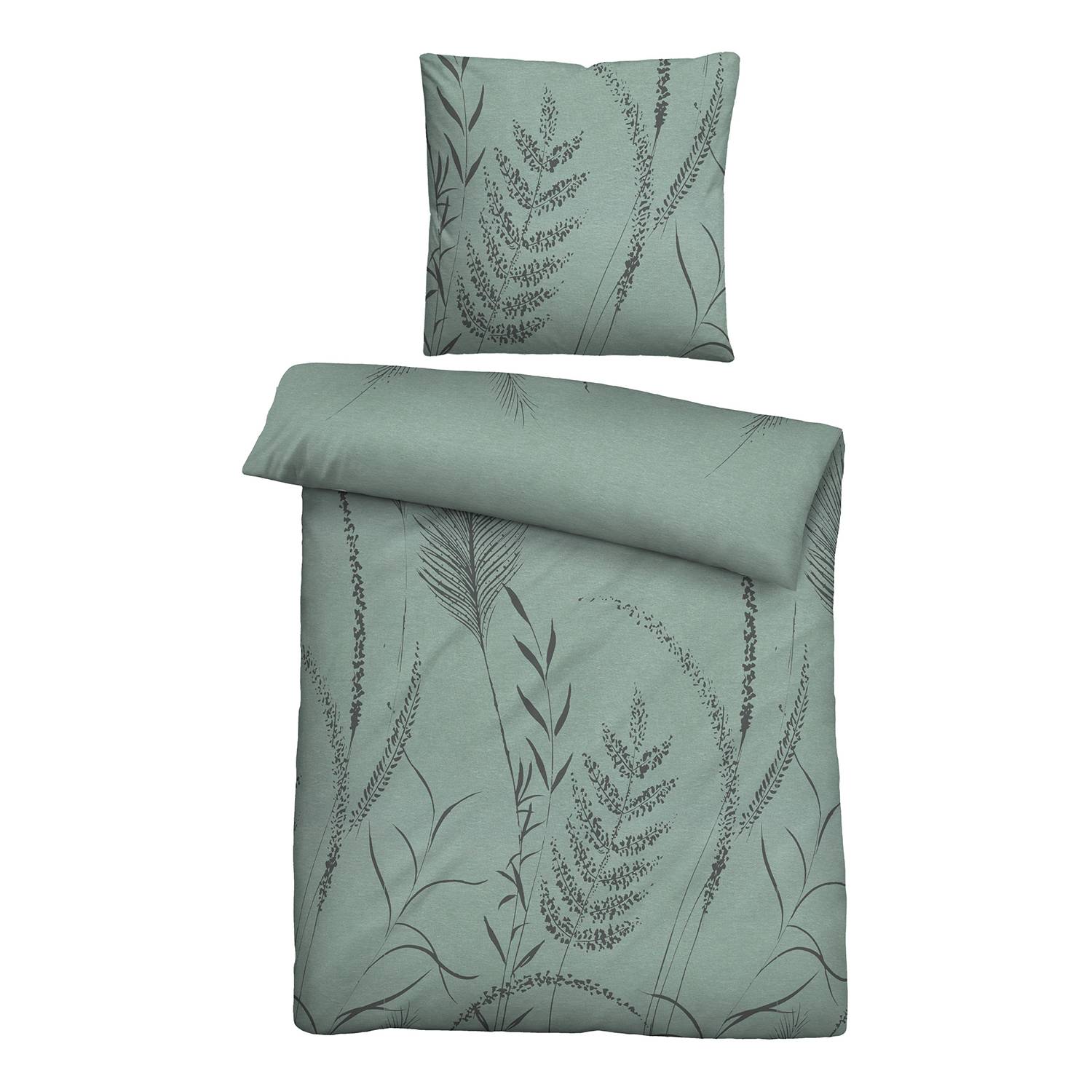 Linho Bettwäsche-Set Melange-Flanell Grün 135x200cm