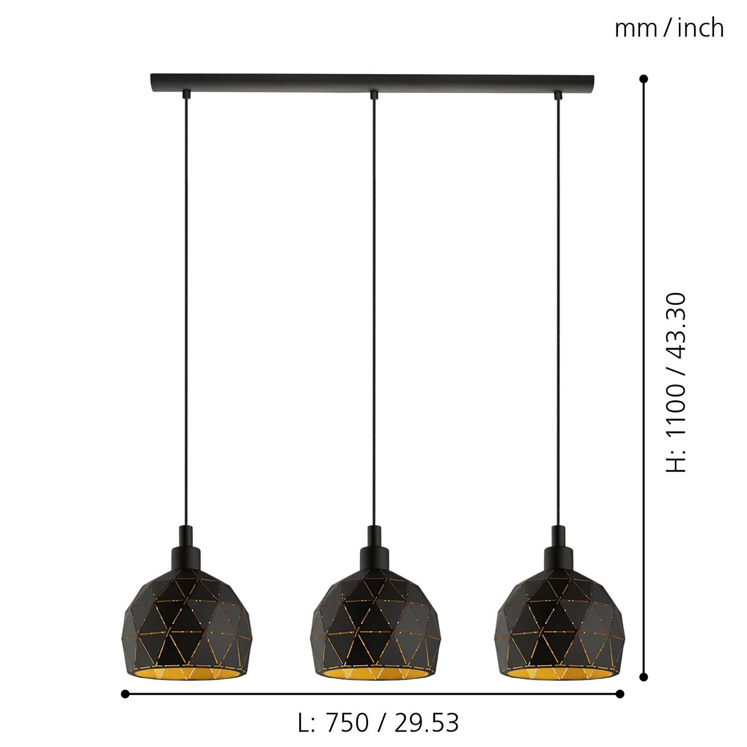 Roccaforte III Pendant Lamp Steel Black 3-light