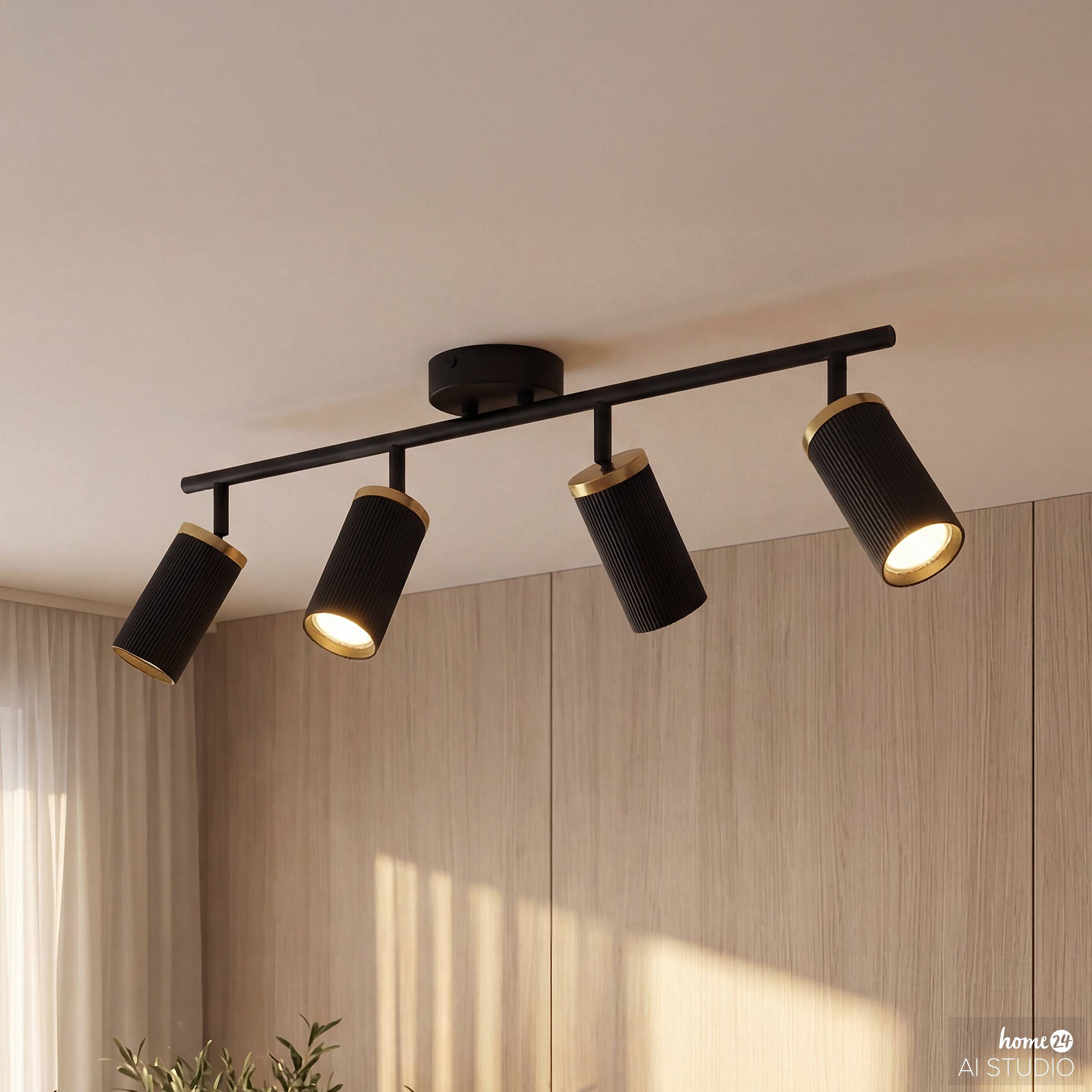 4-light ceiling lamp URS iron black brass