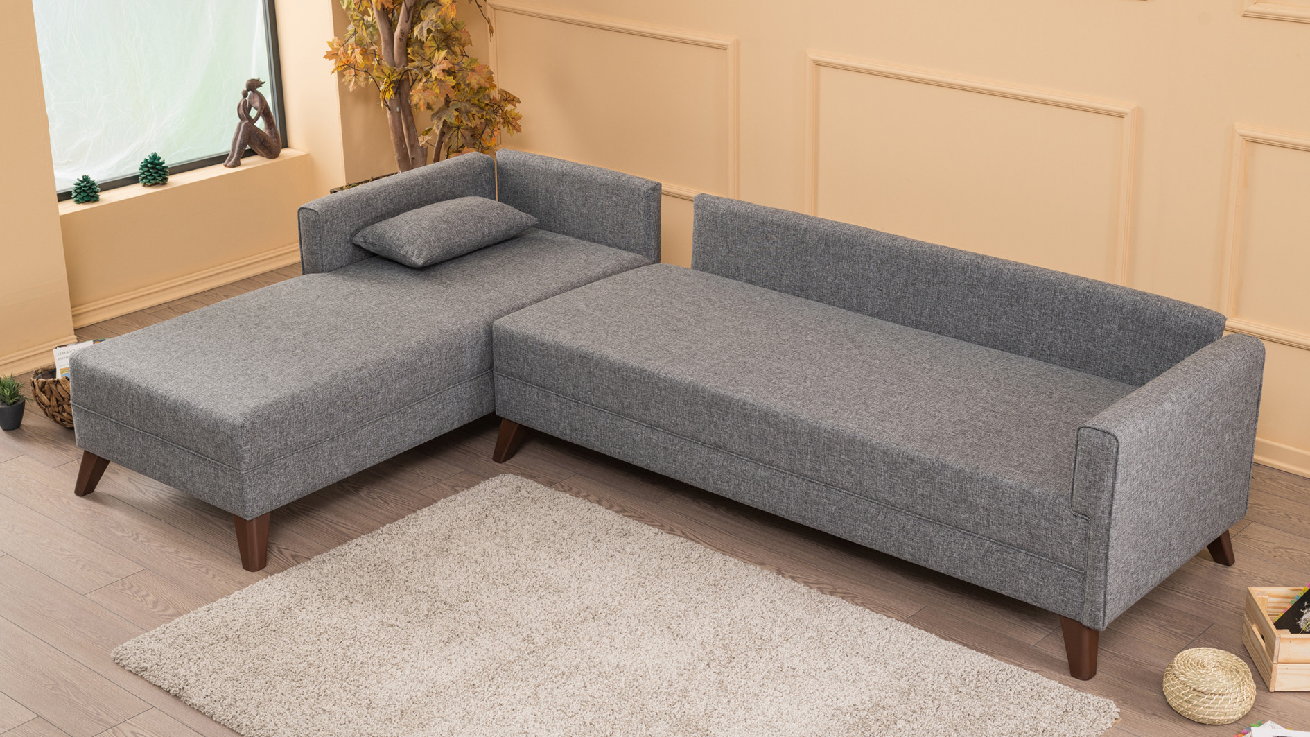 Sofa Récamiere Links Textil Grau