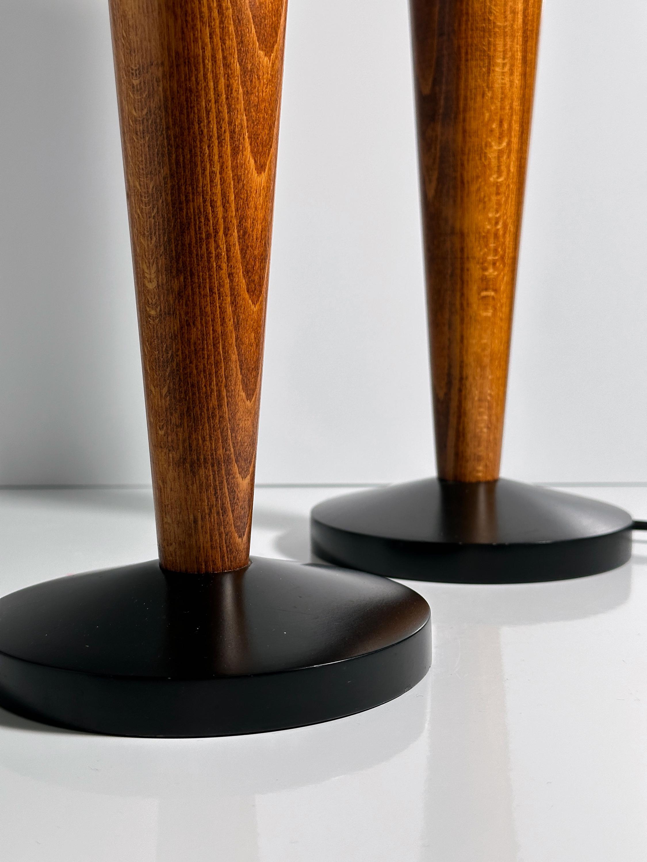 2x Vintage Art Deco Tischlampe Milchglas Holz 1980er Jahre
