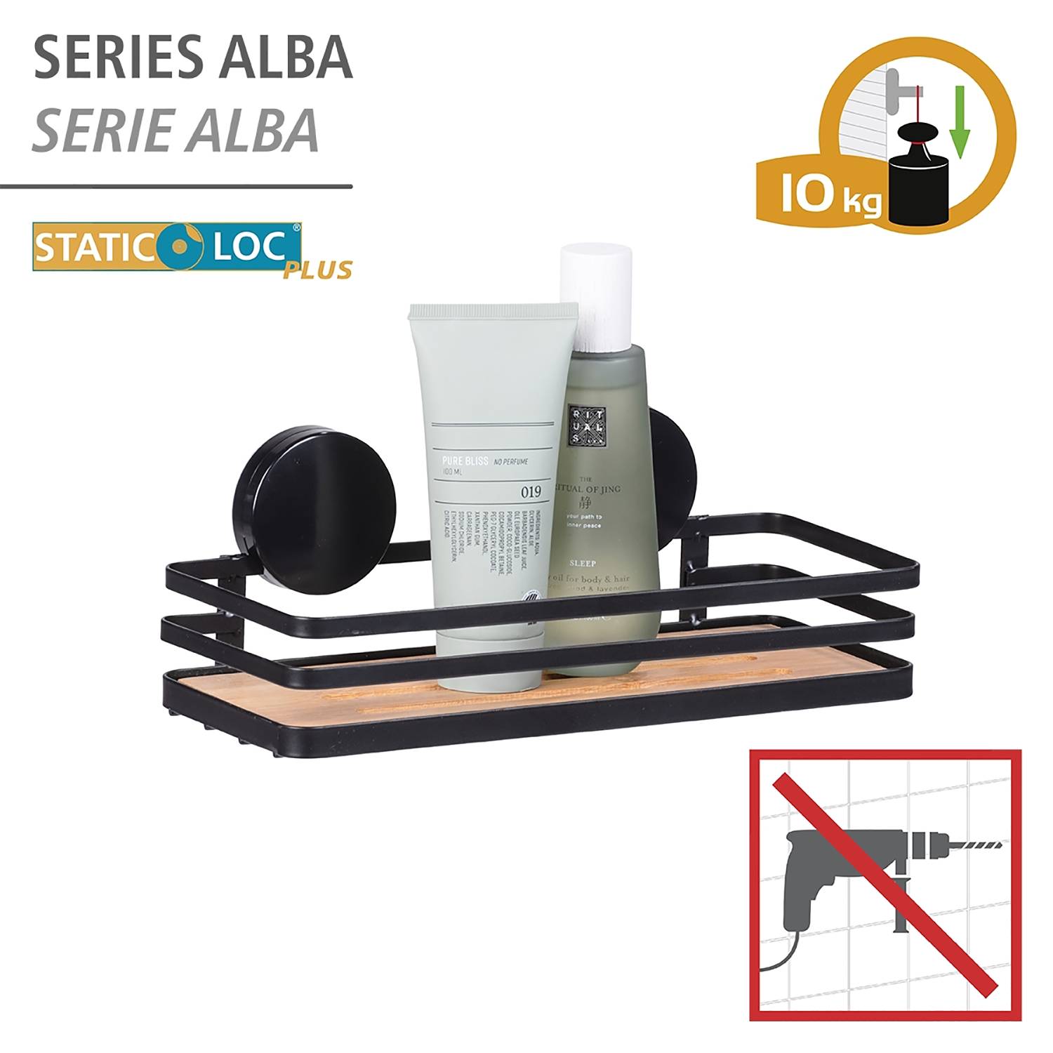 Wandablage Alba Edelstahl Bambus Schwarz