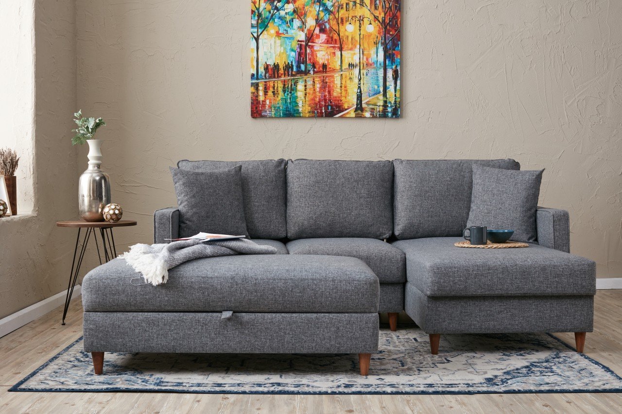 Eva Sofa Récamiere Rechts mit Hocker Grau