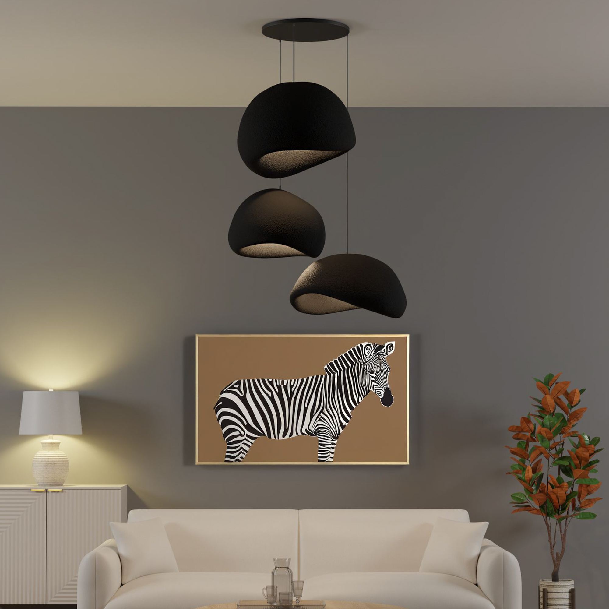 3-Flammig Wabi Sabi Shibumi Orbs Pendelleuchte Schwarz