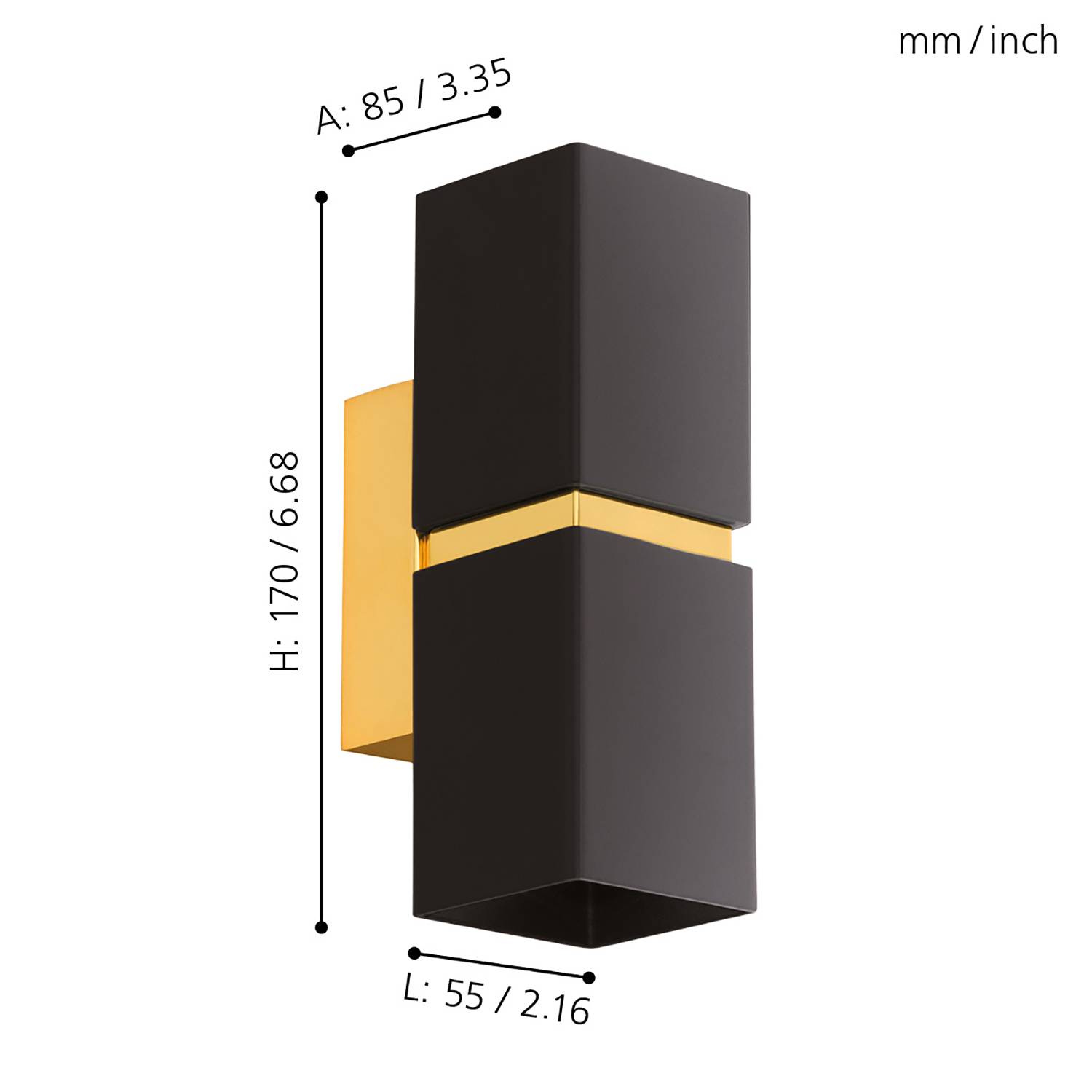 LED wall lamp Passa II Steel 2-flame Black / Gold