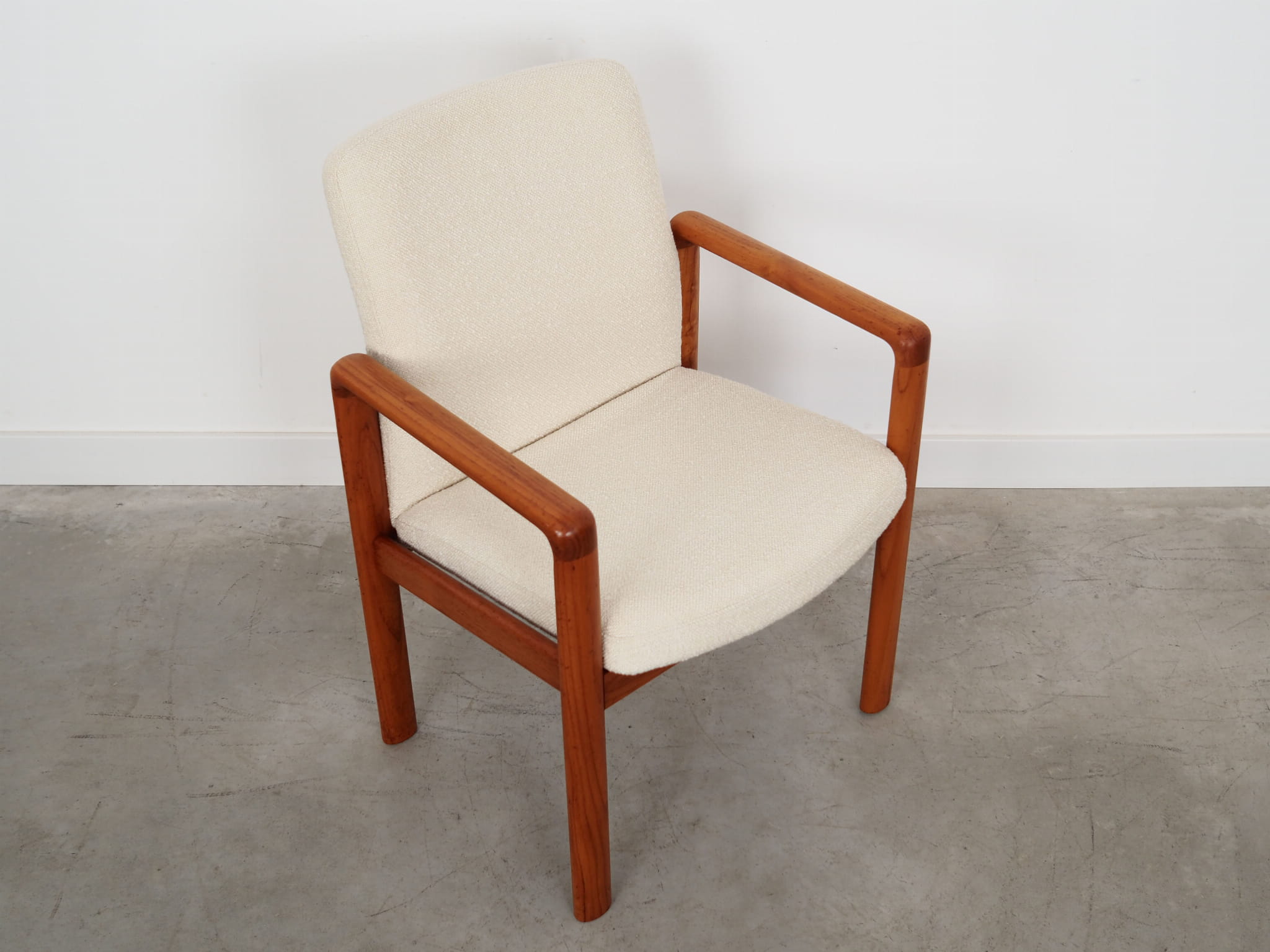 Vintage Chair Teak Wood Textile White 1970s