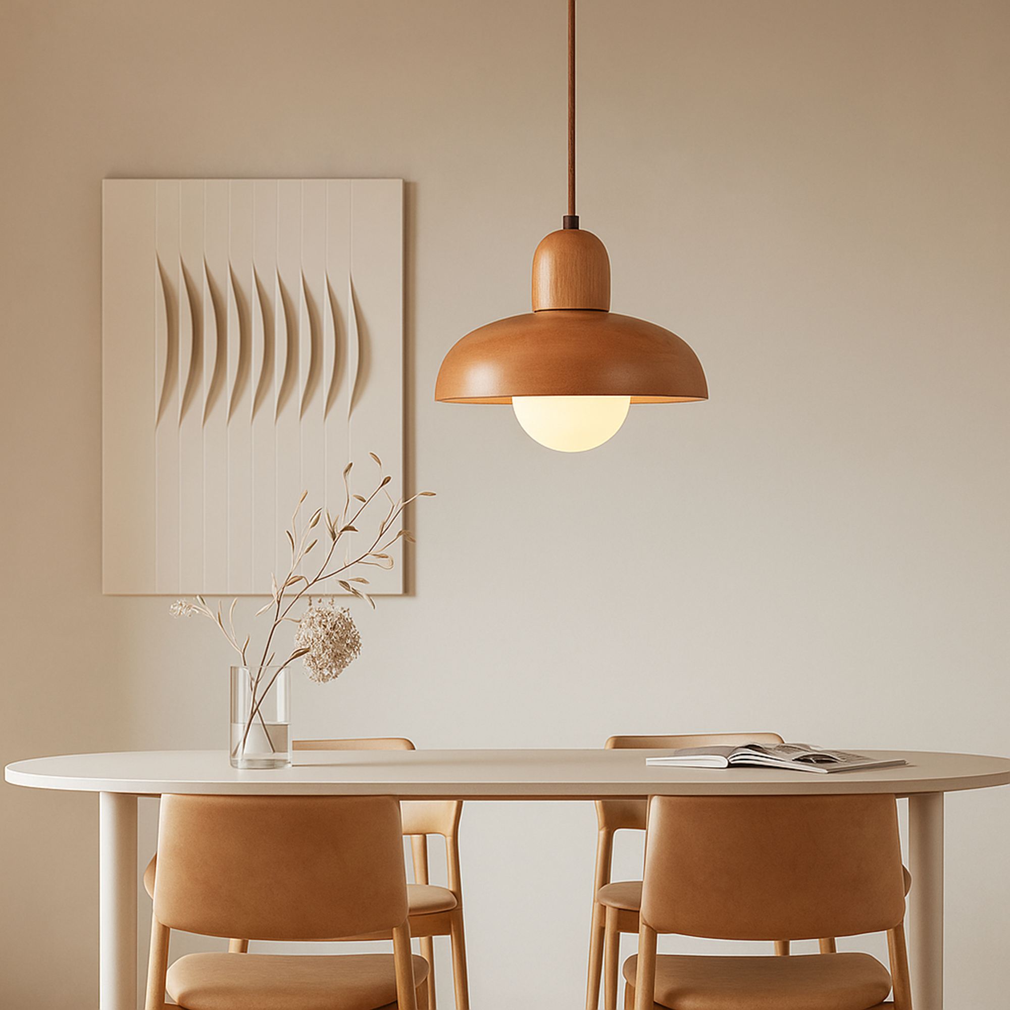 Hand Pendant Light Oak Wood Brown