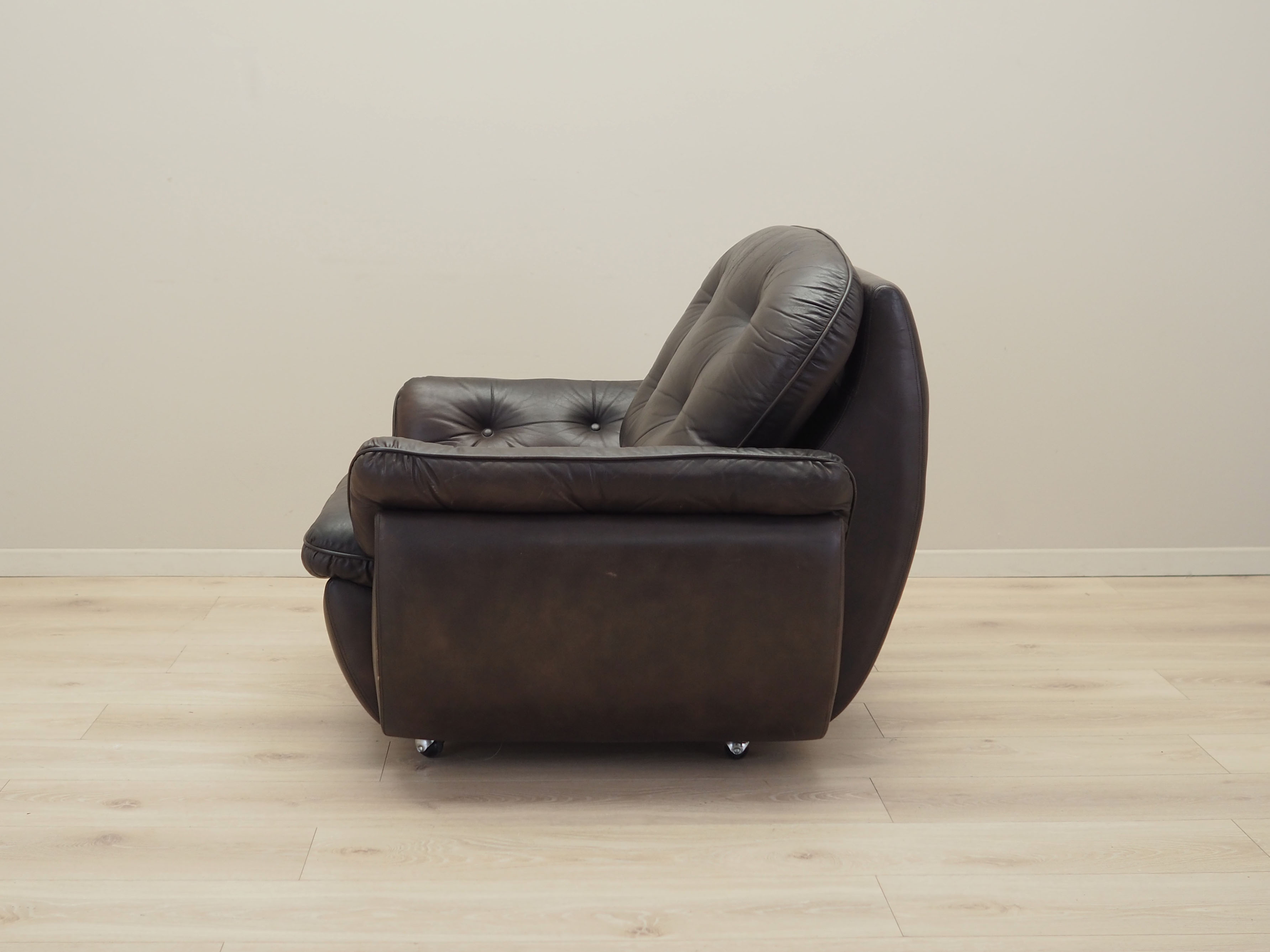 Armchair with casters, leather, brown, 1970s