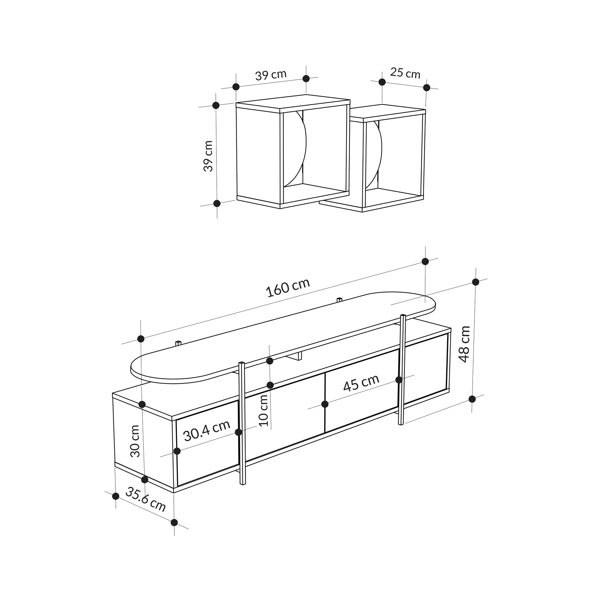 Hanley Lowboard mit Wandregal Marmoroptik