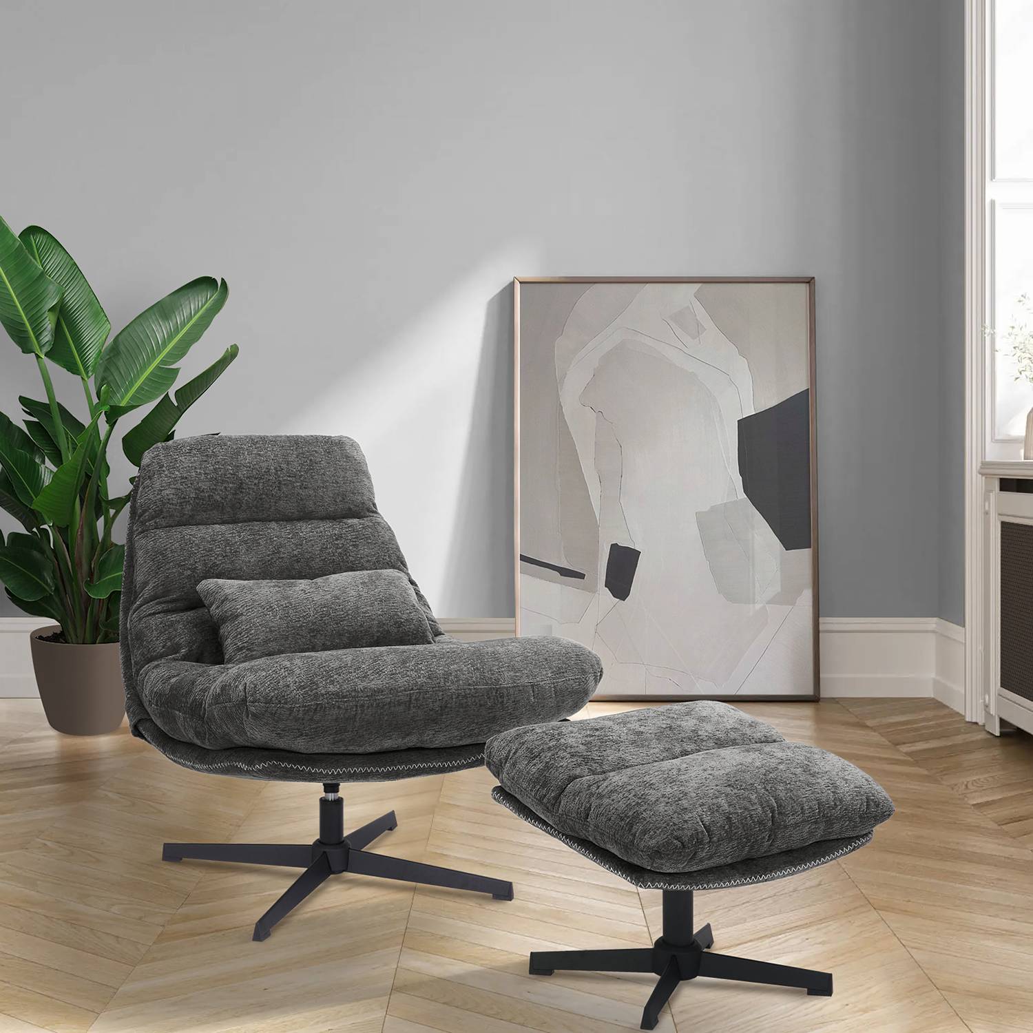 Skado Relaxsessel + Fußhocker Blaugrau