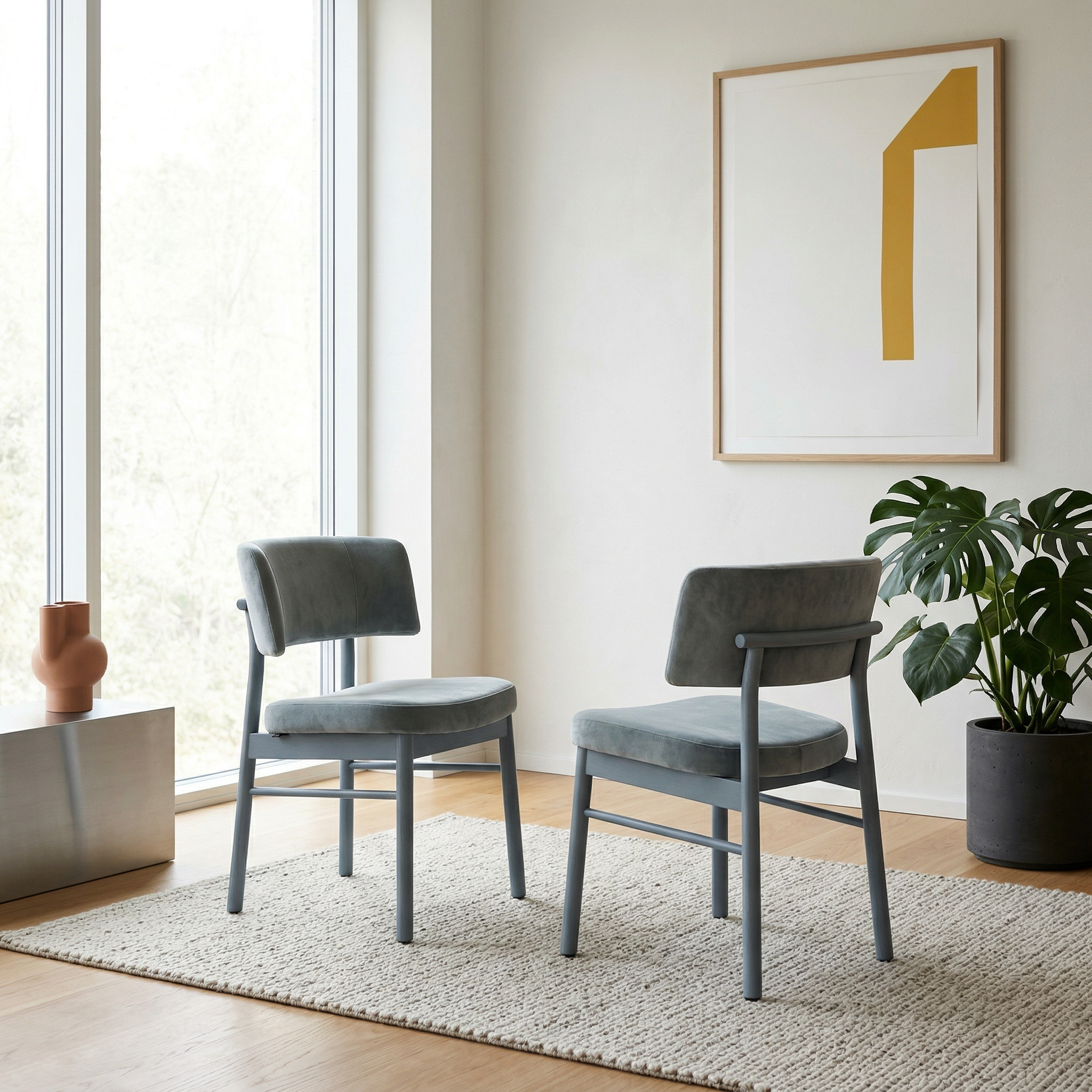 2x Marlen LE Esszimmerstuhl Samt Holz Hellblau