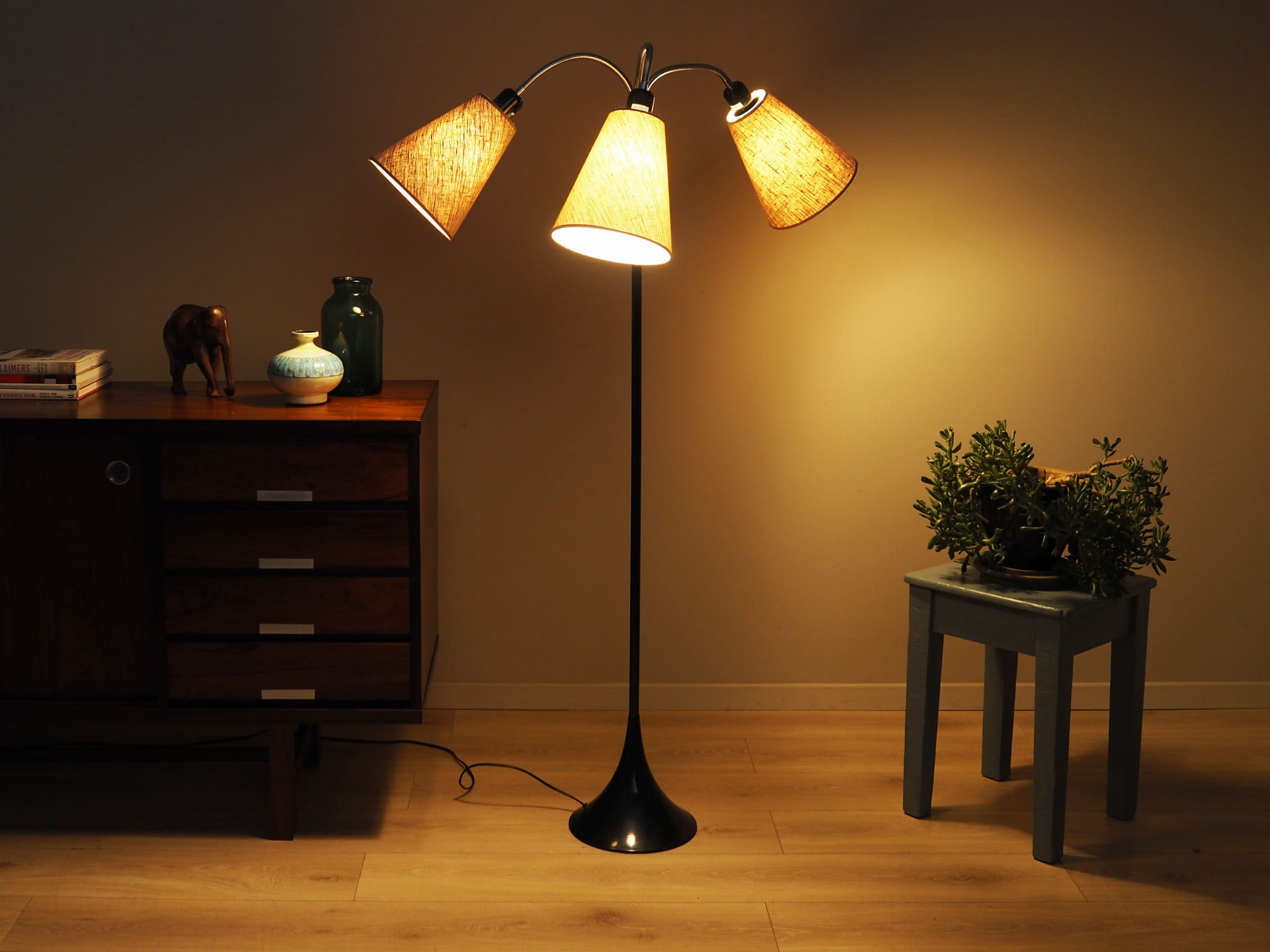 Vintage floor lamp metal textile white 1970s