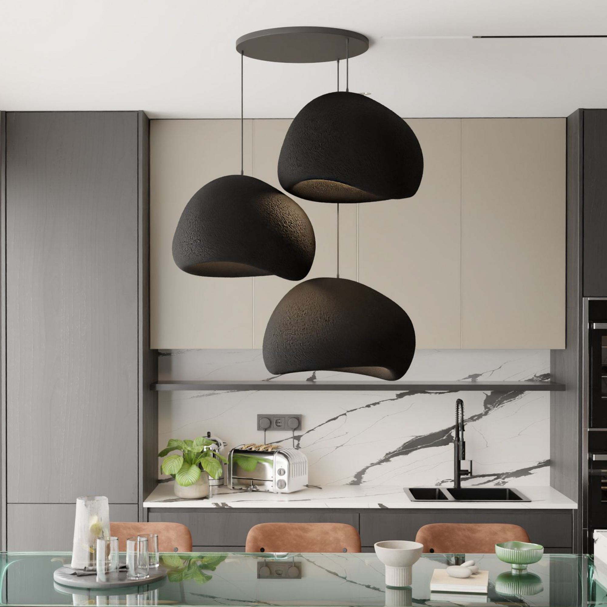 3-Flammig Wabi Sabi Claylights Pendelleuchte Schwarz