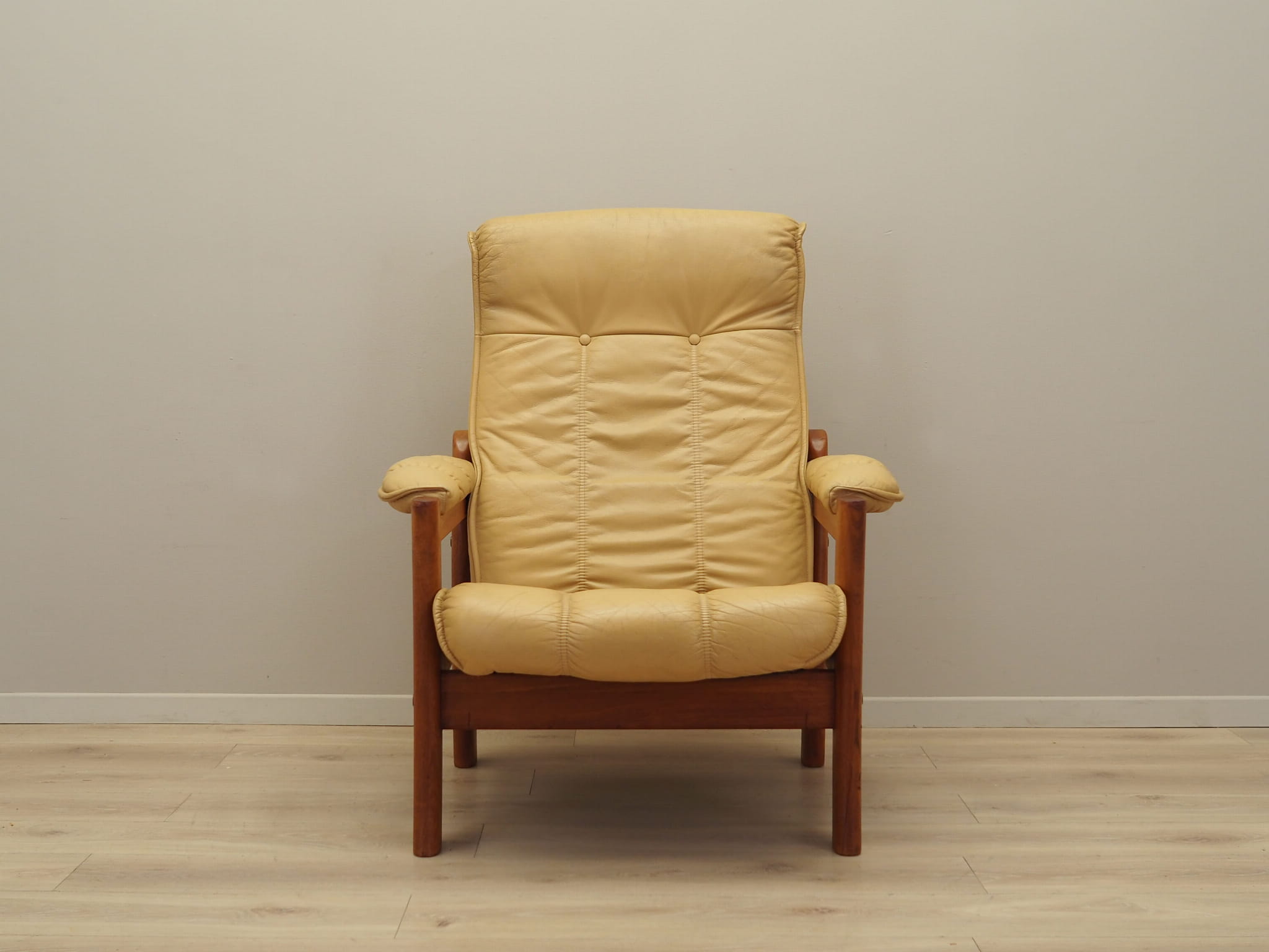 Armchair Teak Wood Leather Yellow 1960s