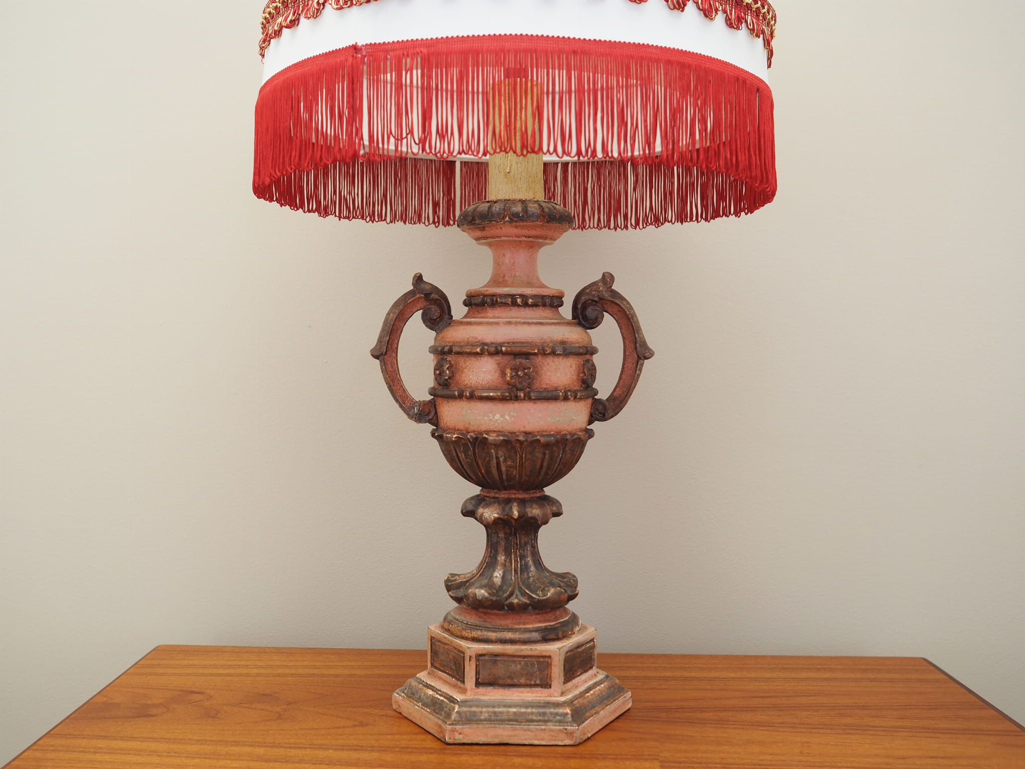 Vintage Tischlampe Keramik Textil Mehrfarbig 1970er Jahre