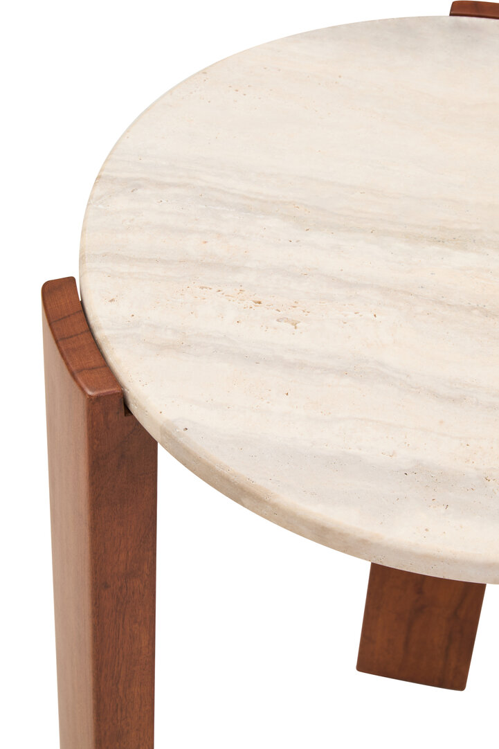 Palermo Runder Marmor Beistelltisch Naturholz