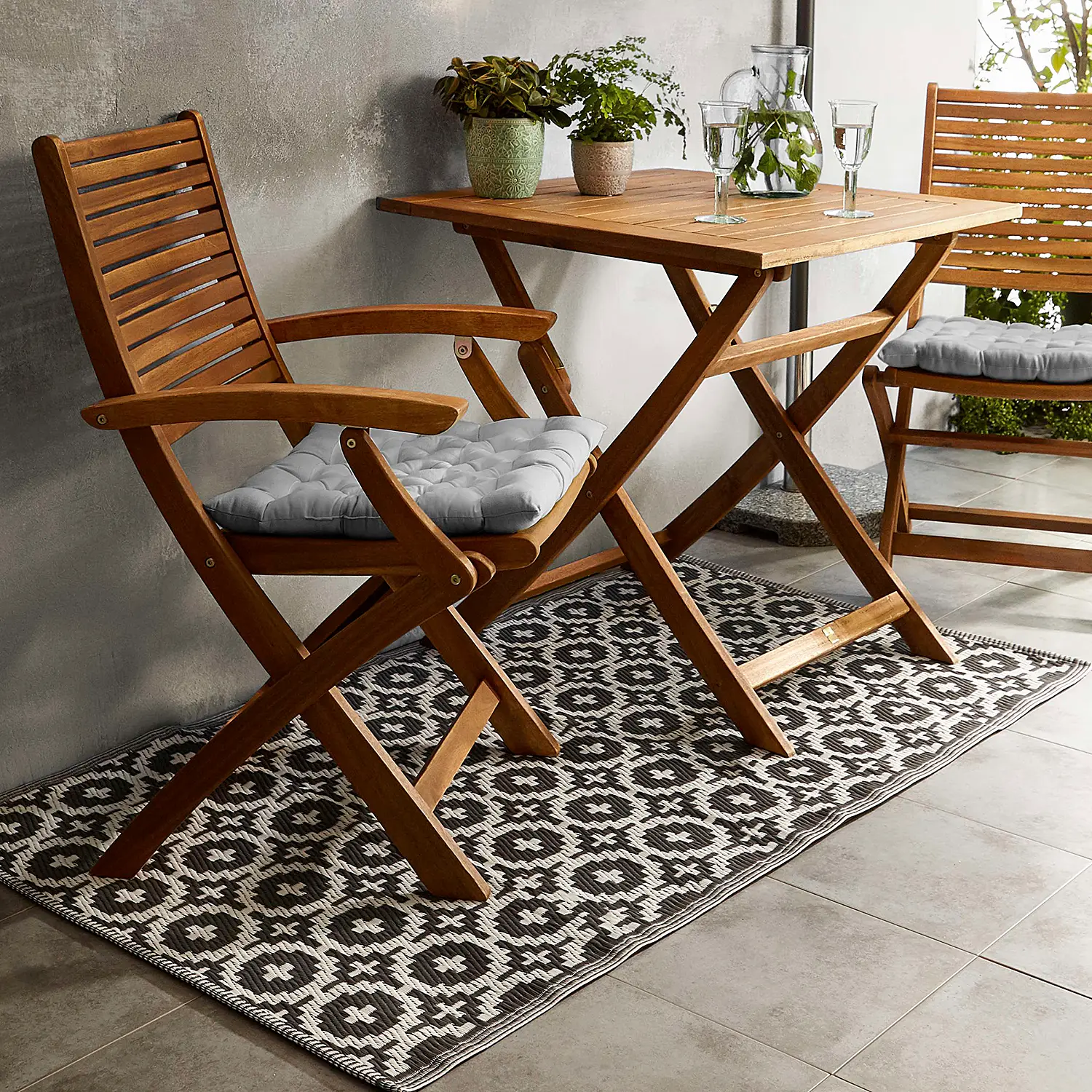 Mosaik I In-/Outdoorteppich Schwarz Weiß