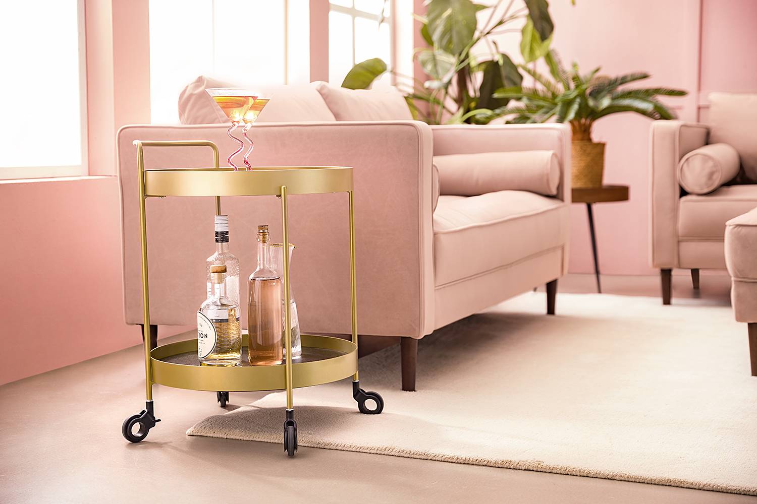Servierwagen GLENDING Keramik Stahl Marmor Braun Gold