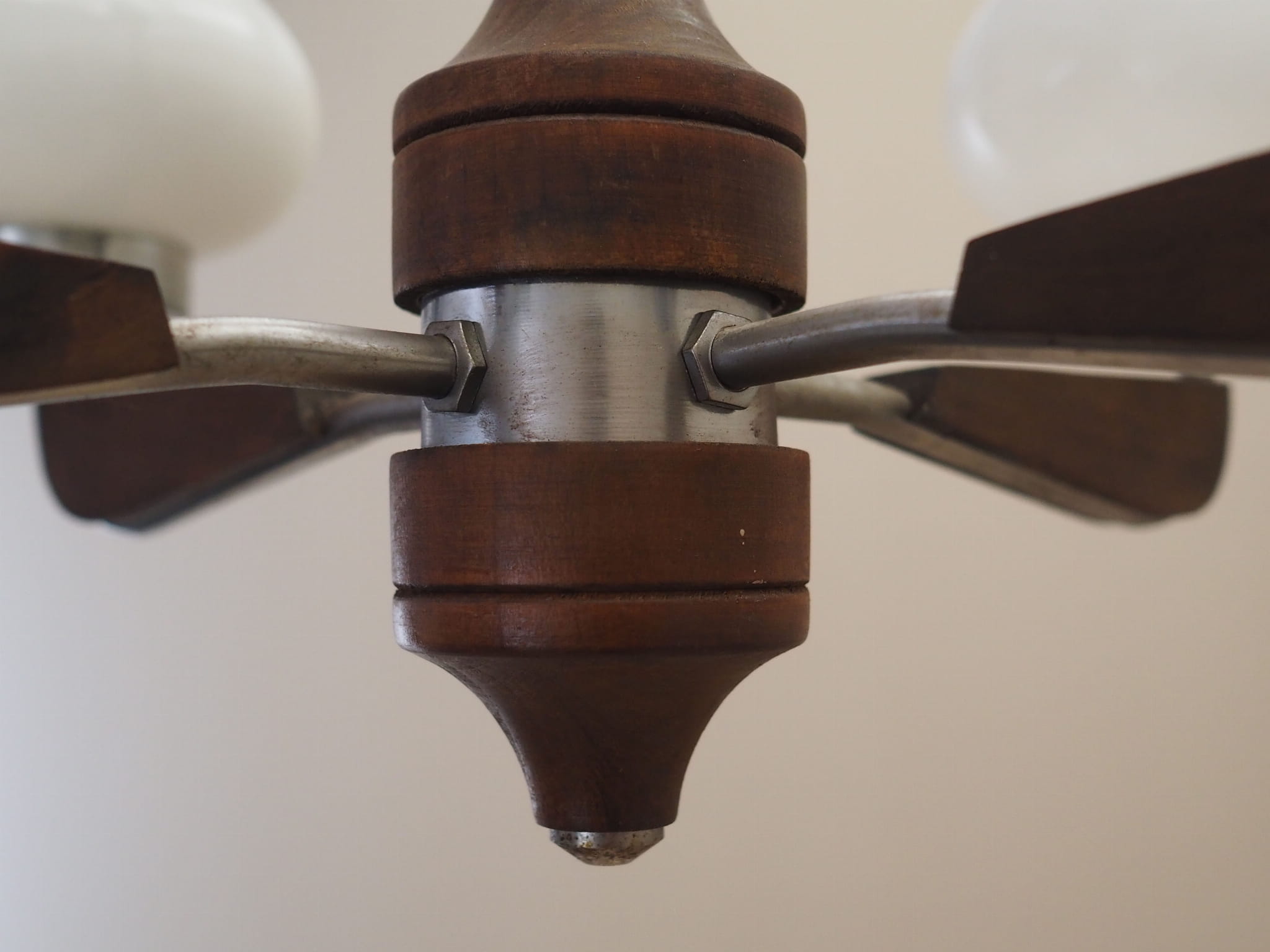 Vintage chandelier wood glass brown 1970s