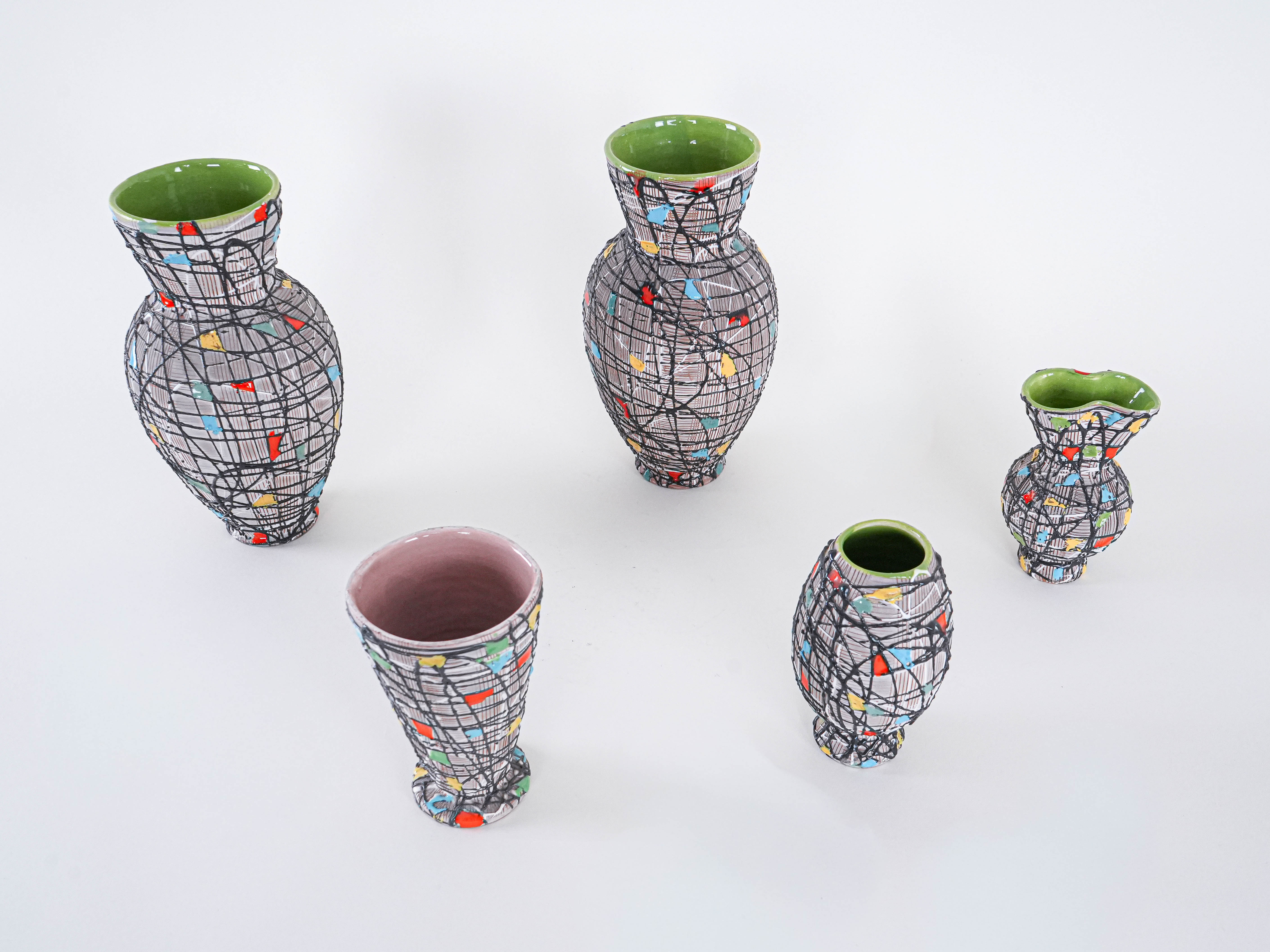 Ceramic Vase Set Multicolored 1960s