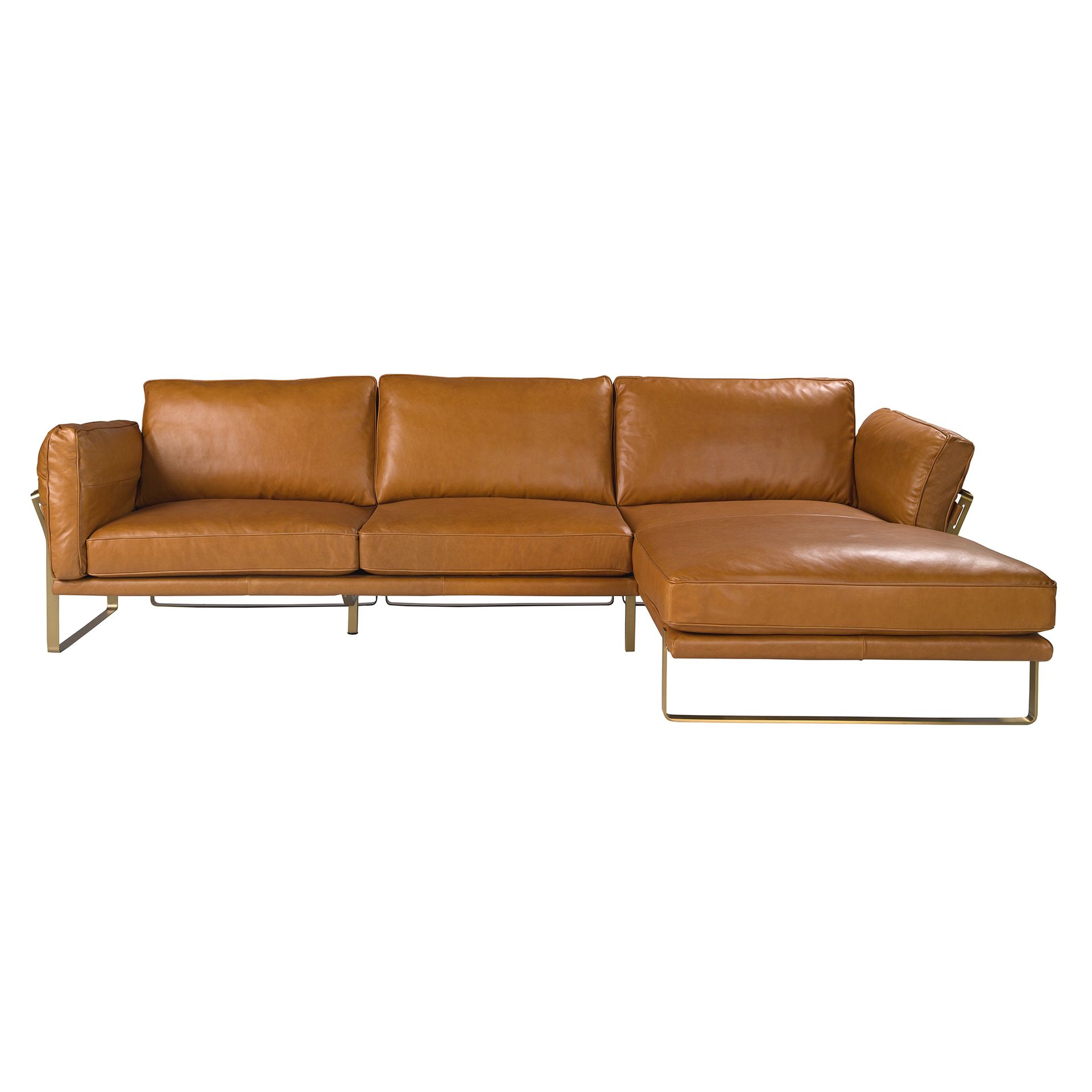 Sofa mit Récamiere rechts aus camel-farbenem Leder 6232