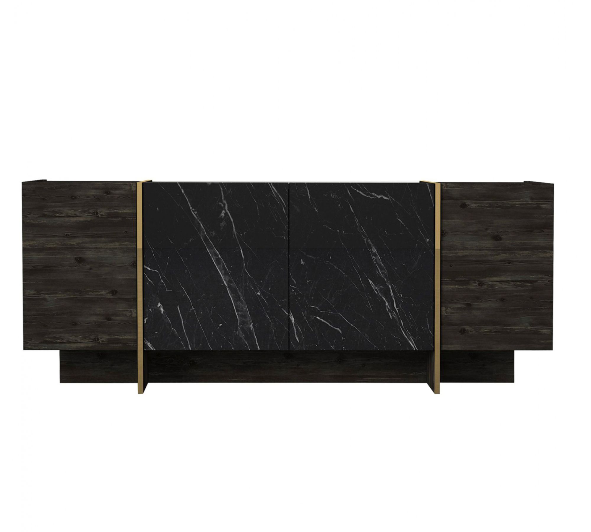 Sideboard Holz Schwarz Marmoroptik