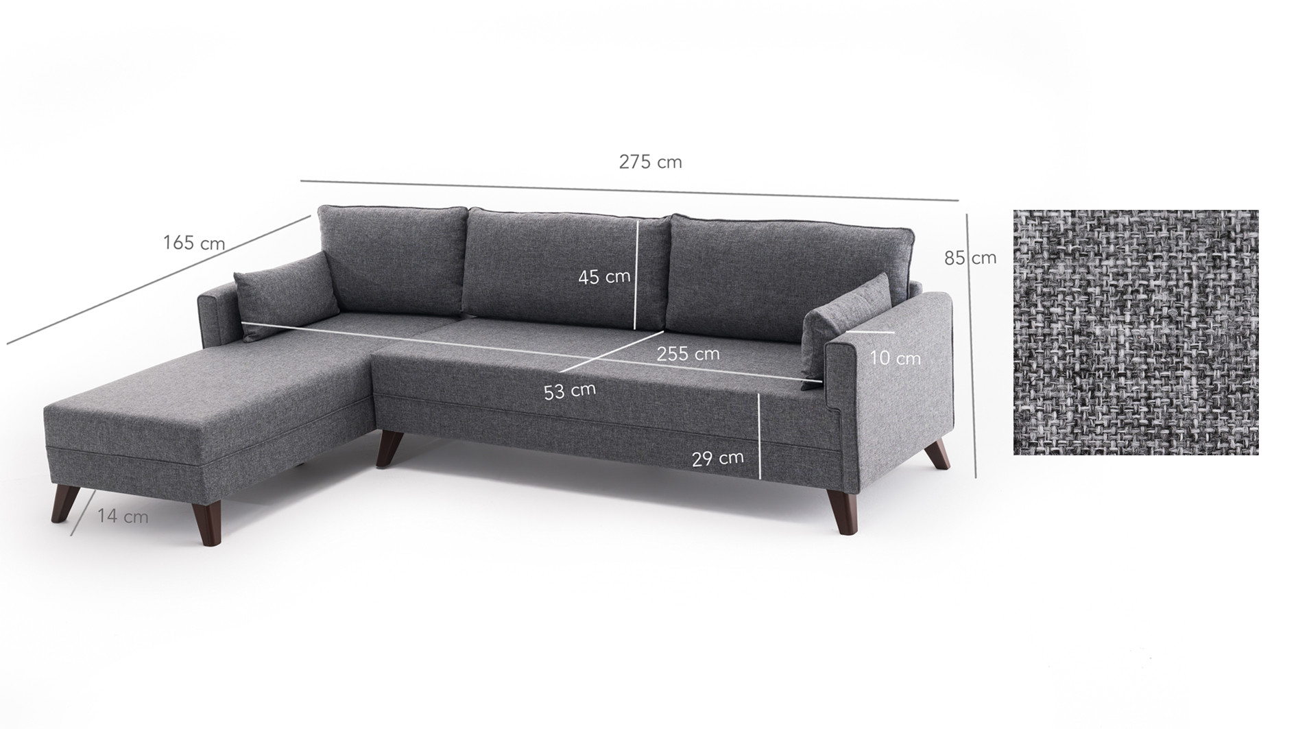 Sofa Récamiere Links Grau