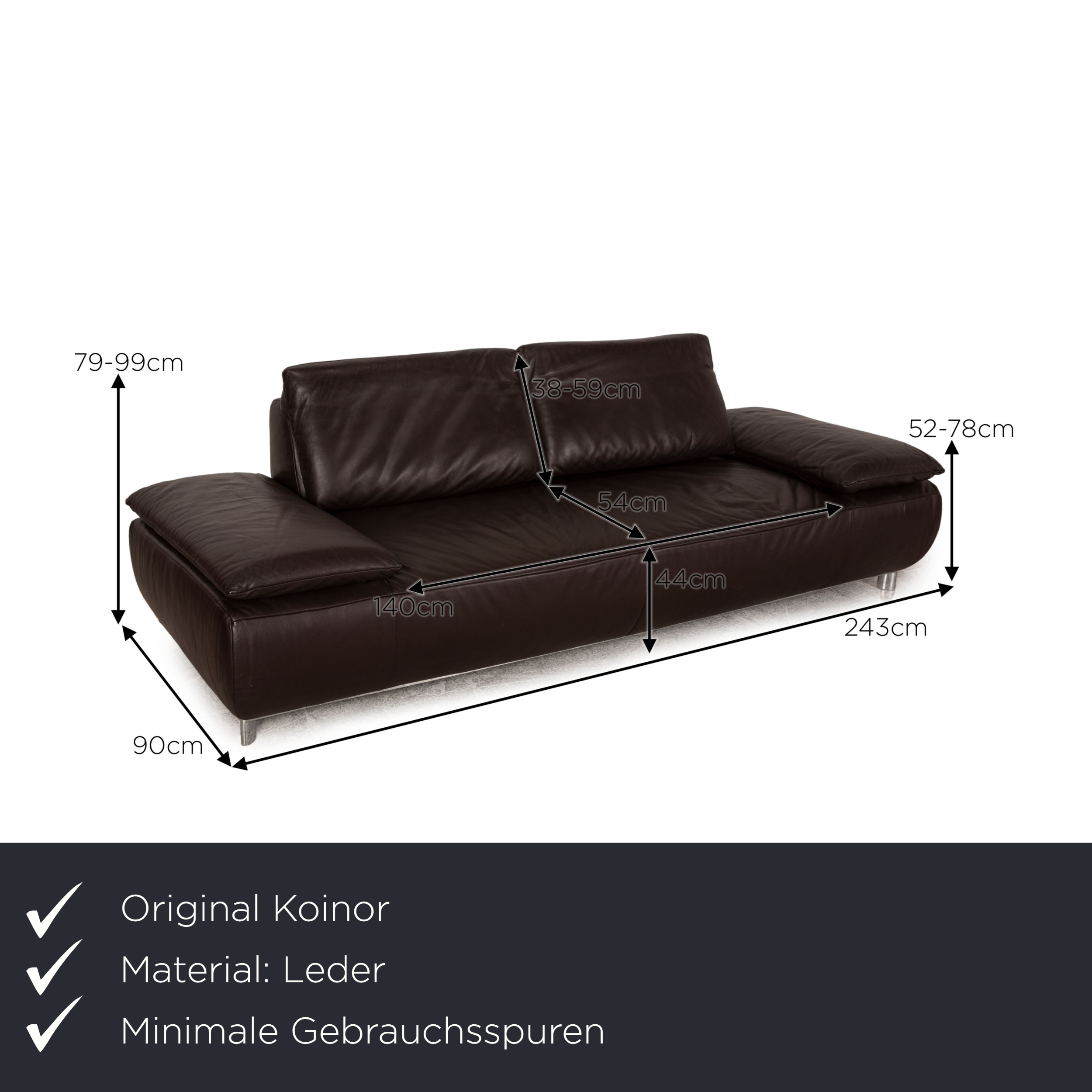 Volare Sofa 3-Sitzer mit Funktion Leder Dunkelbraun