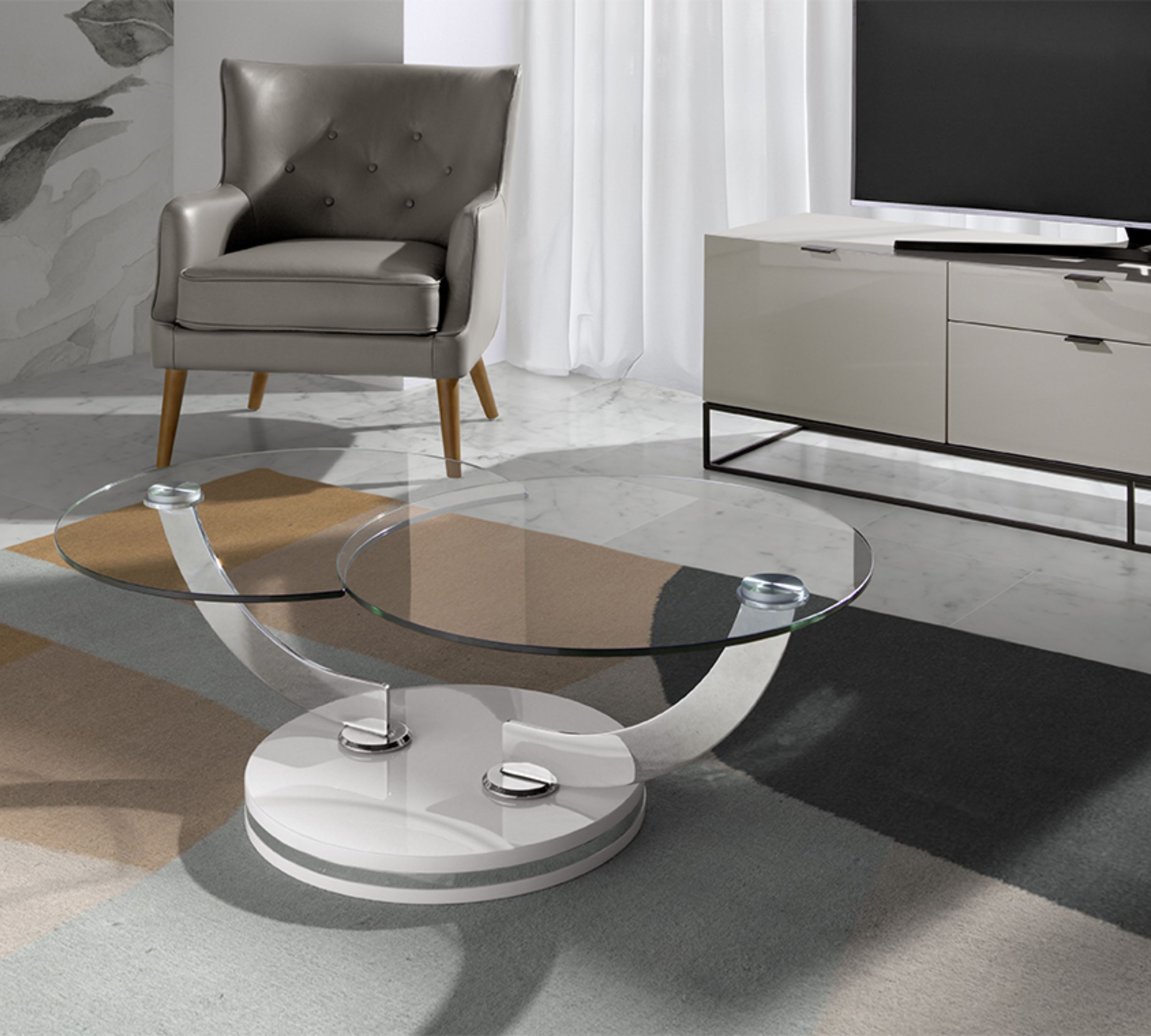 Couchtisch Glas Edlestahl Weiß