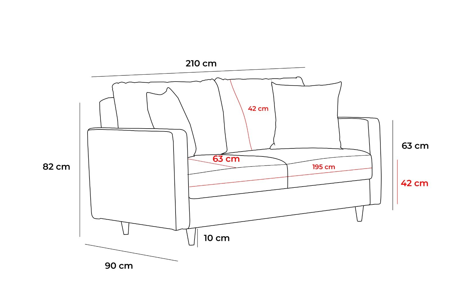 Eva Sofa 3-Sitzer Grau