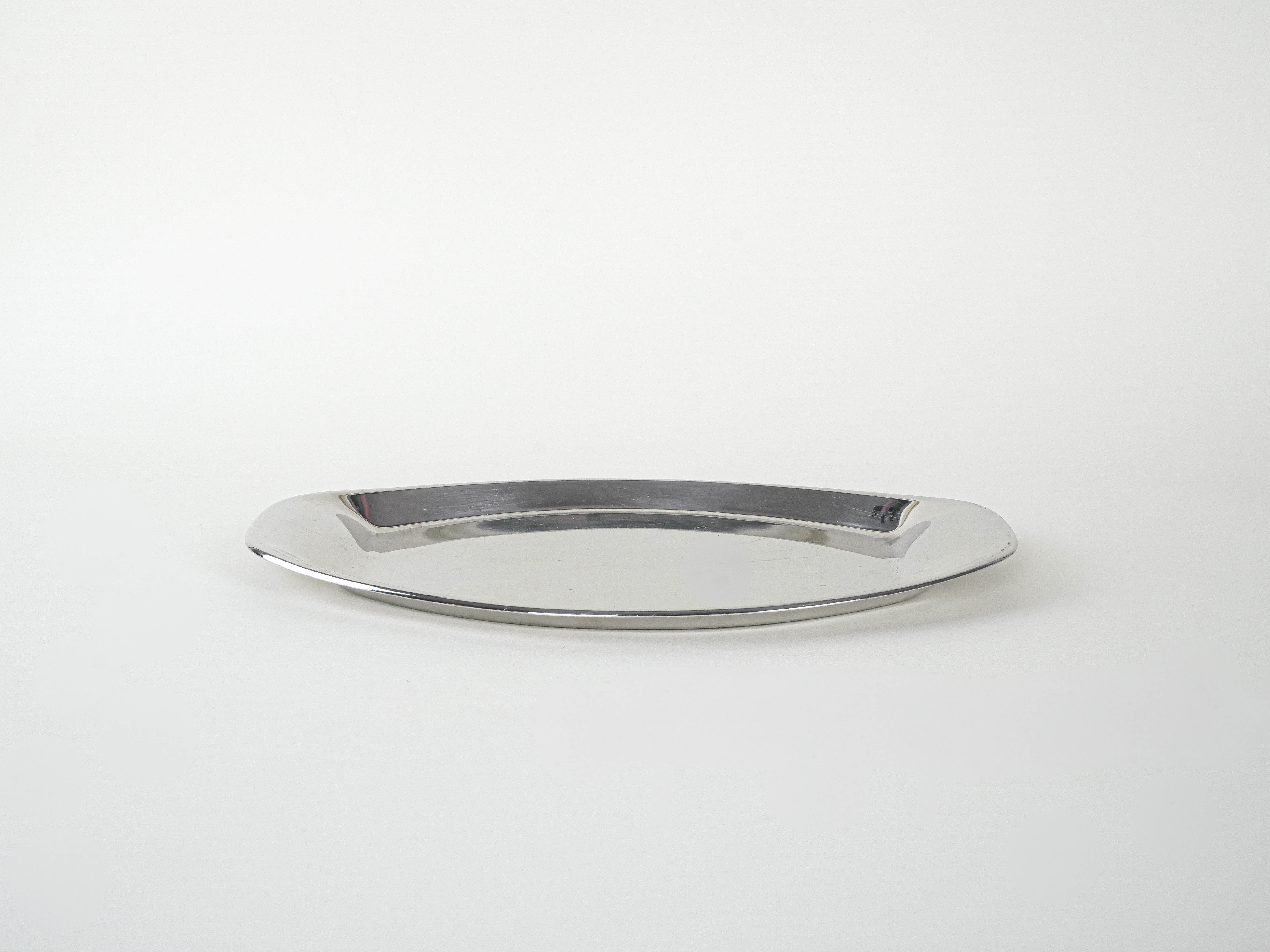 Metalltablett Oval Silber 1980er Jahre
