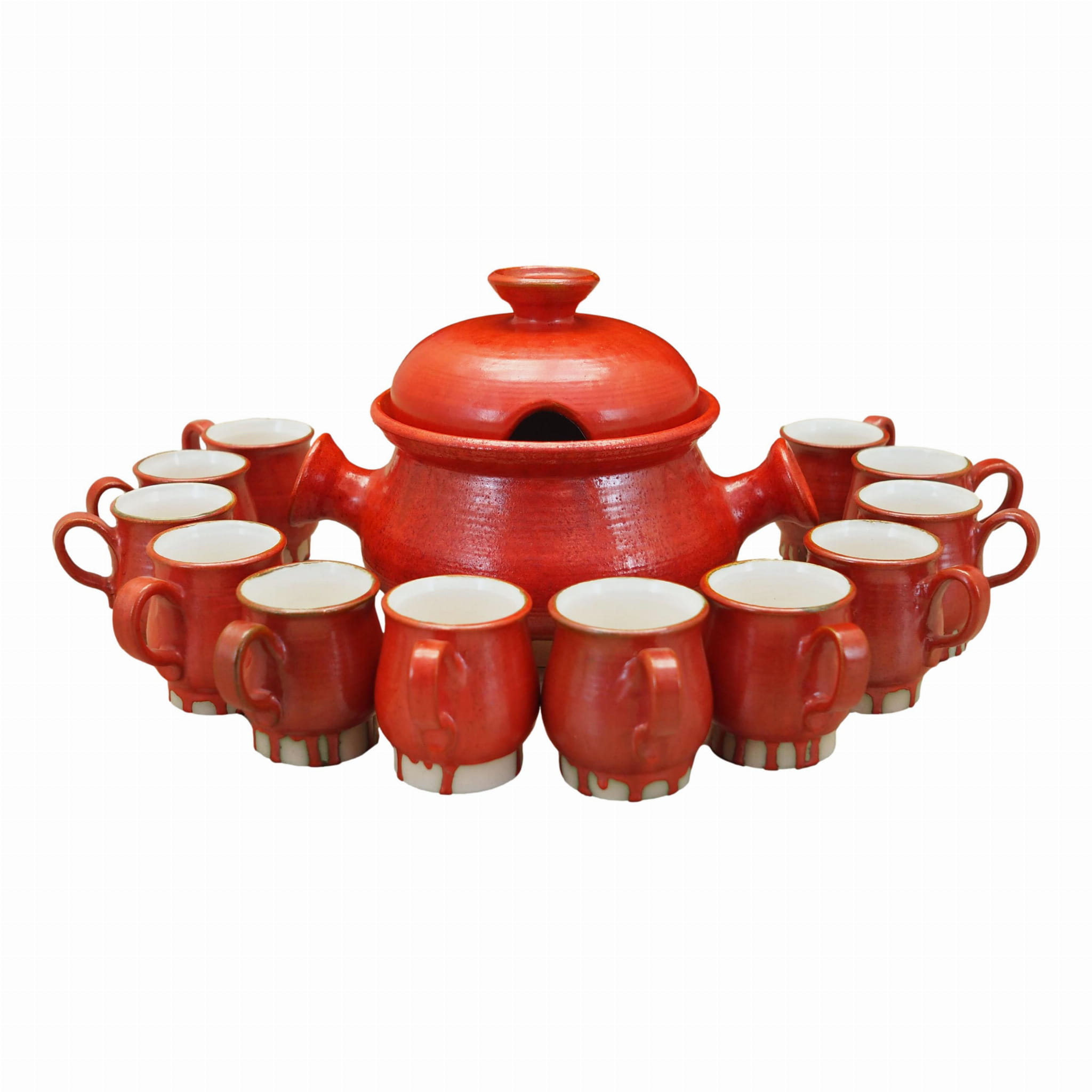 Vintage Set of Cups Ceramic Red 1960s