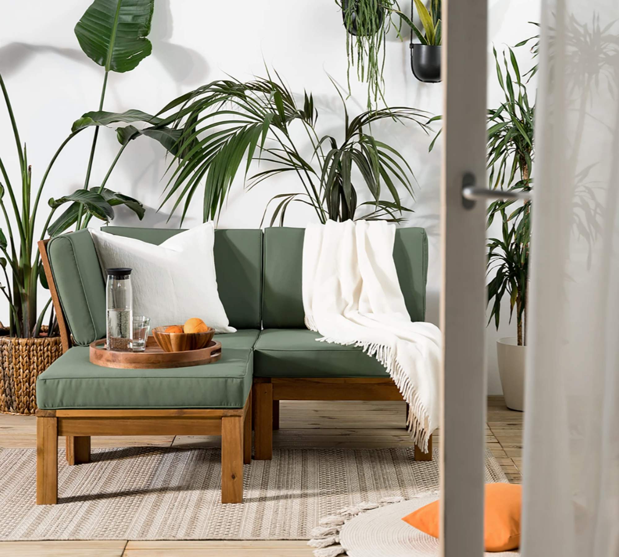 Loungeecke Akazienholz Webstoff Grün