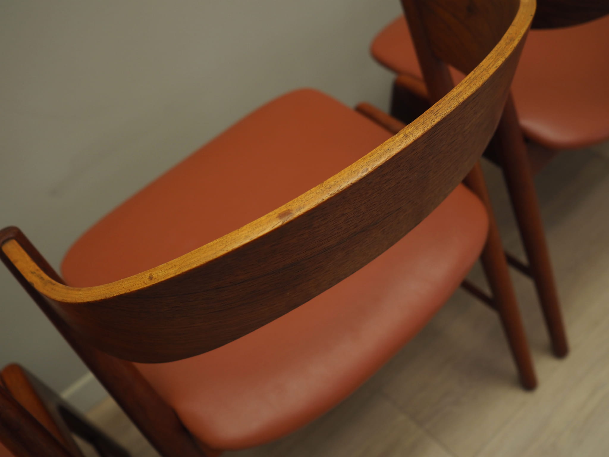 4x Chair Teak Wood Faux Leather Beige 1970s