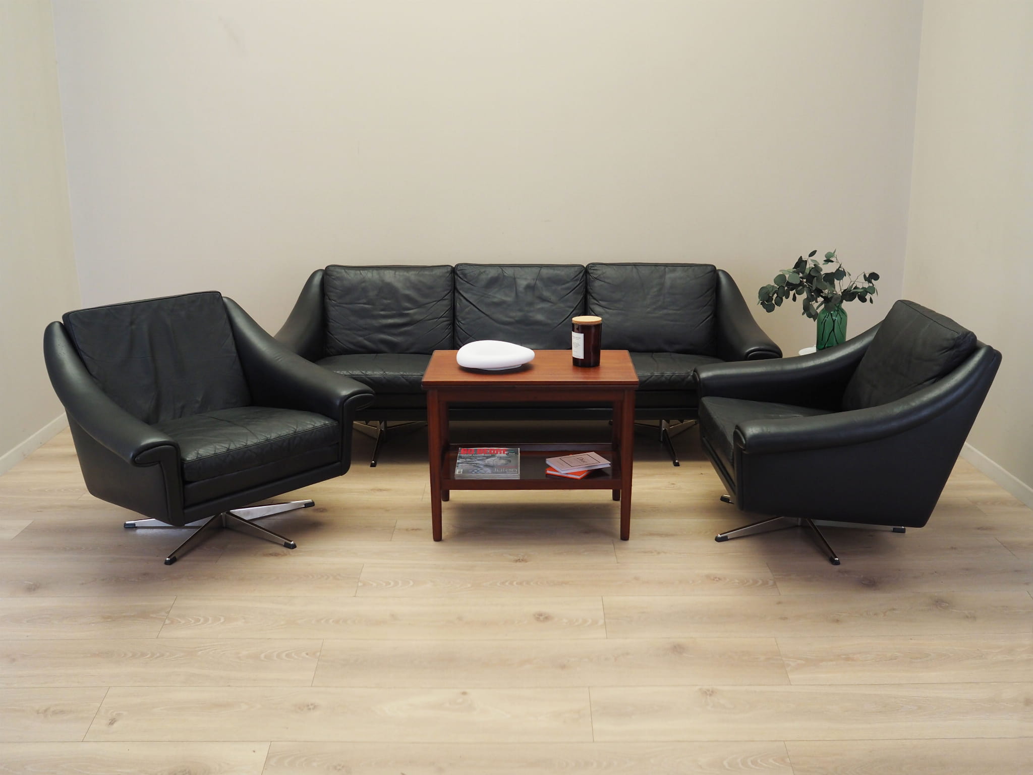 3-Sitzer Sofa Leder Schwarz 1960er Jahre
