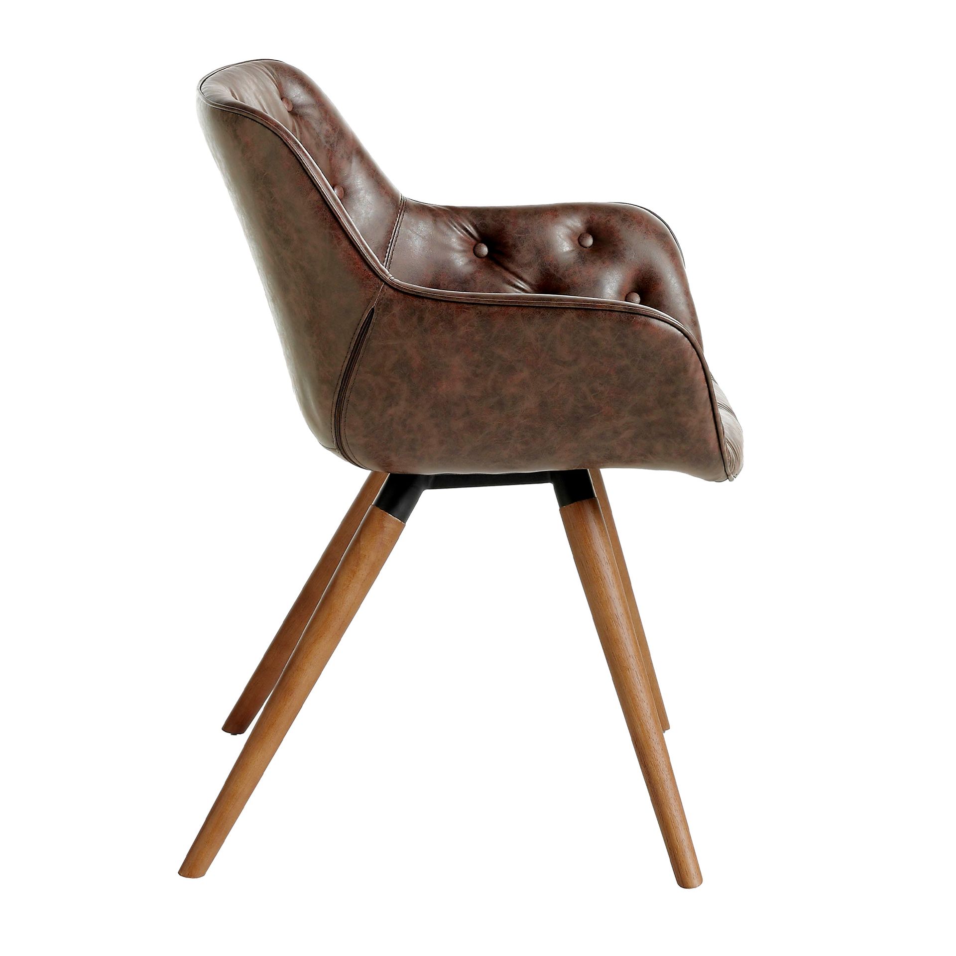 Sedia con braccioli in ecopelle marrone scuro