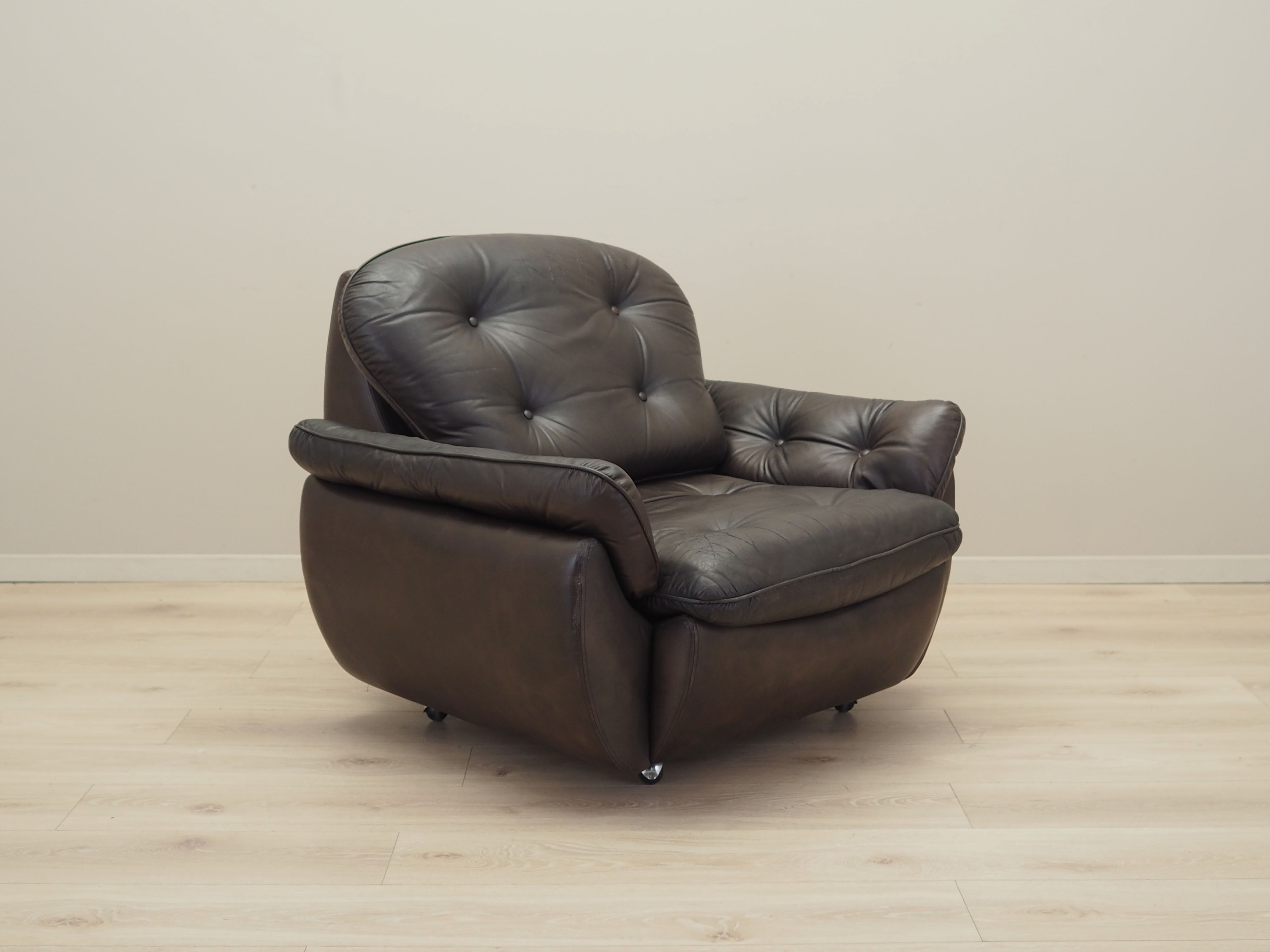 Armchair with casters, leather, brown, 1970s