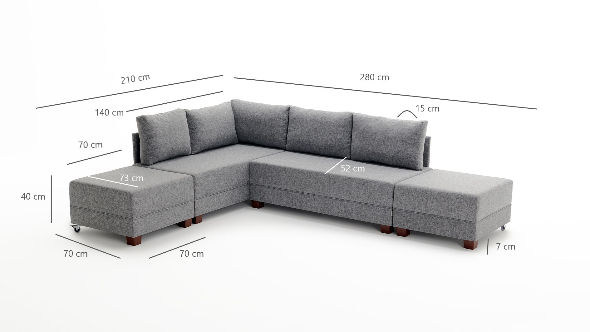 Fly Ecksofa Links mit 2 Hockern Rot