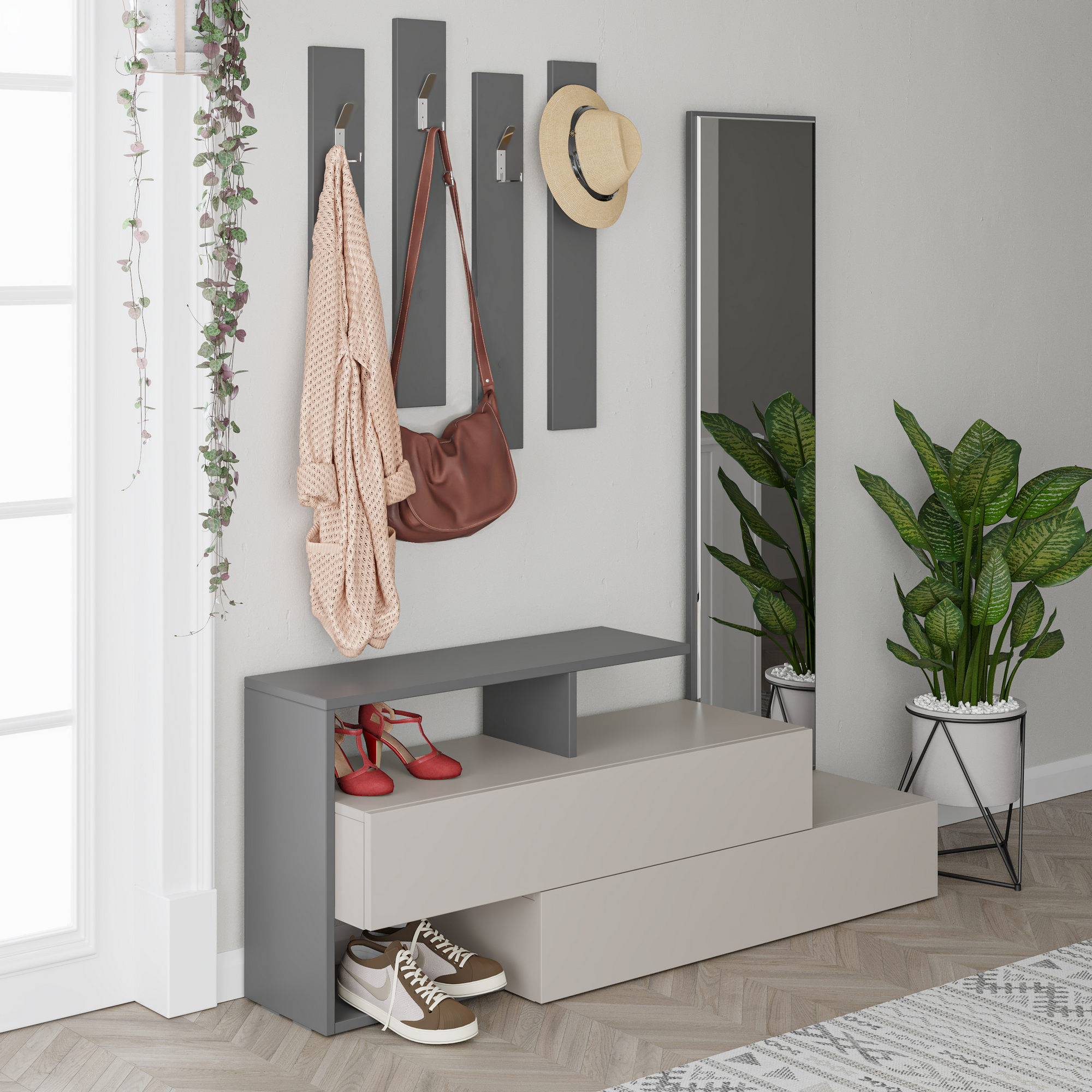 Ramda Garderobe Holz Light Mocha Anthrazit