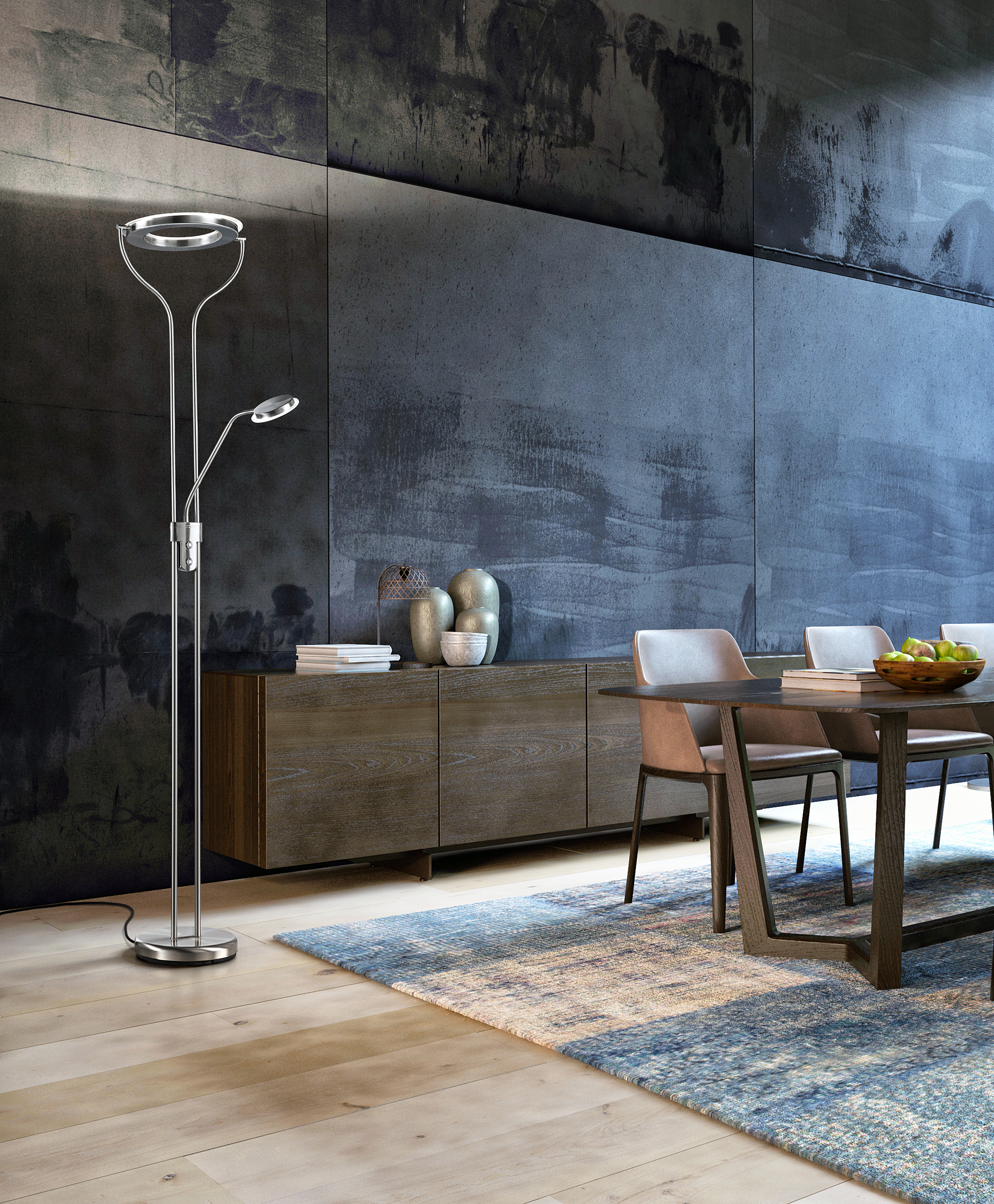 LED Floor Lamp Davos 2-Light Iron Nickel White