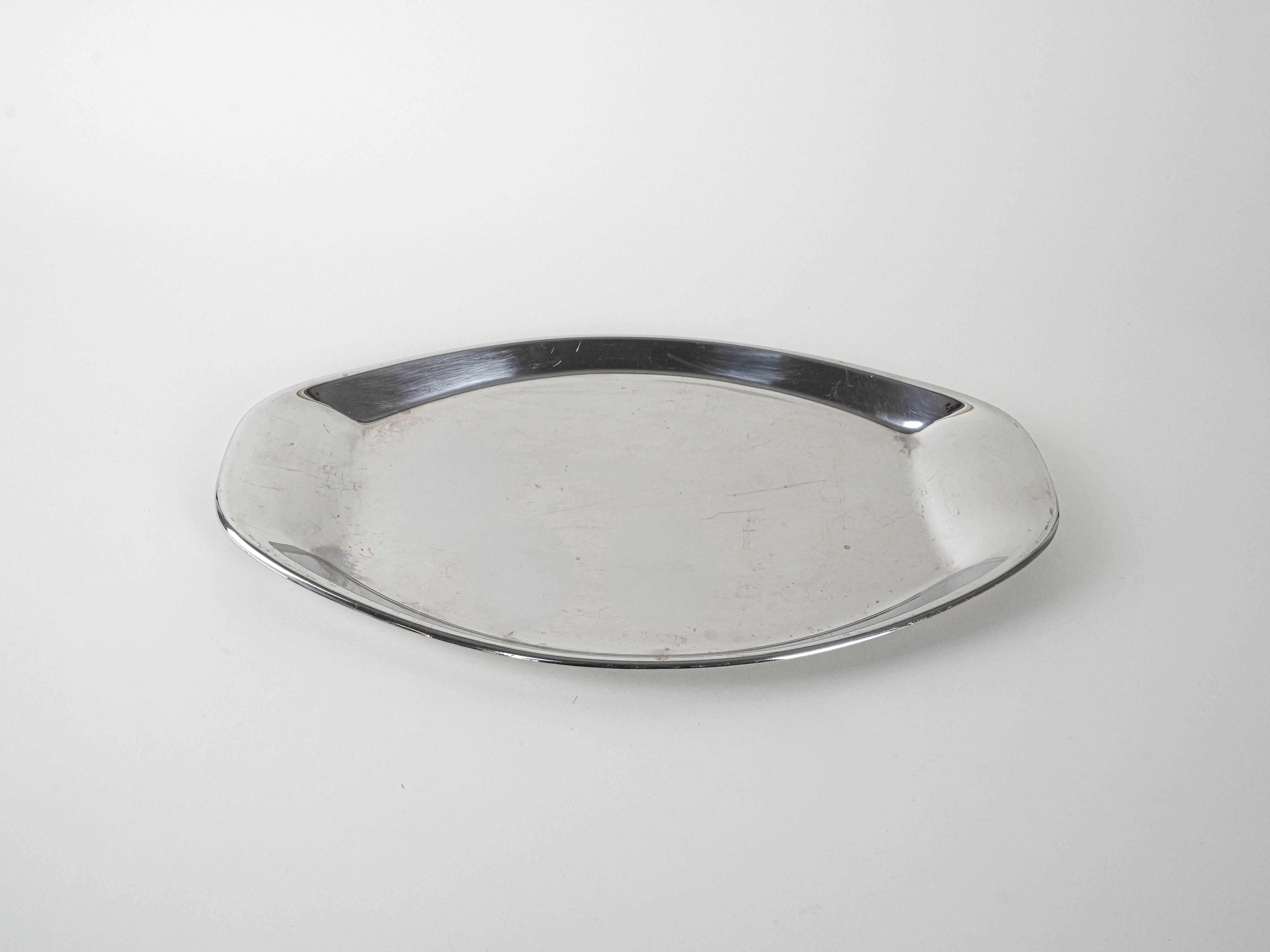 Metalltablett Oval Silber 1980er Jahre