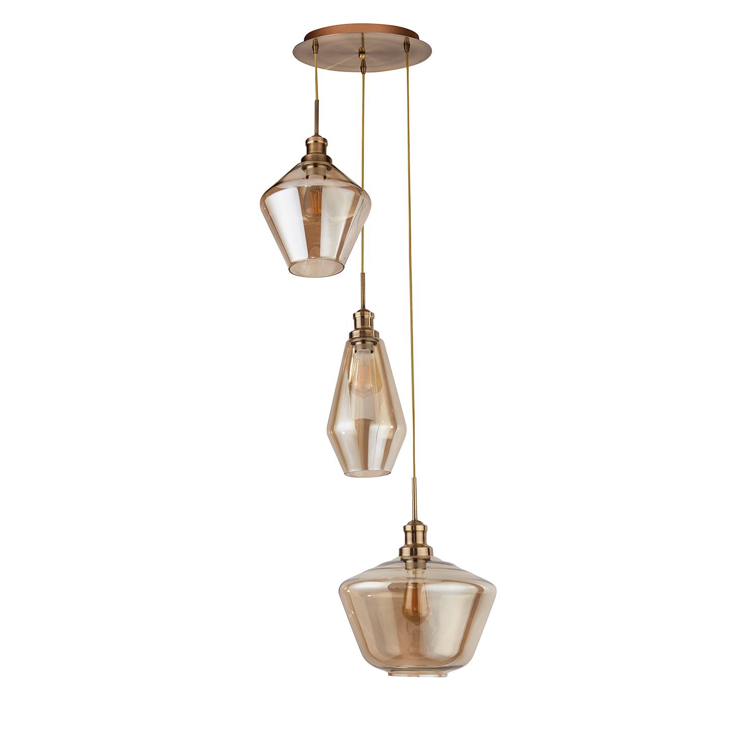 3-Light Pendant Lamp Mia Glass Steel Beige
