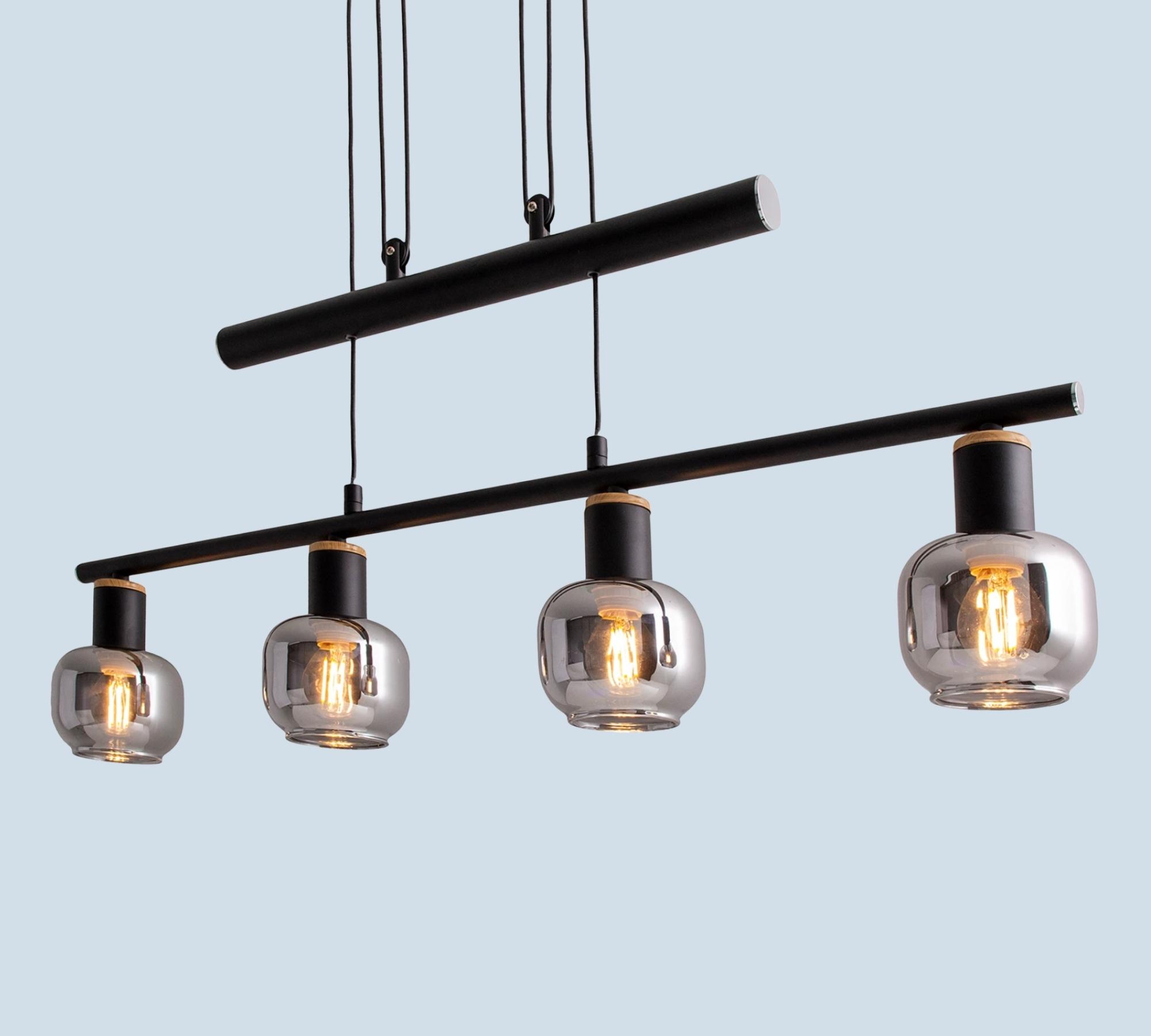 Pendant lamp 4-flame clear glass iron black